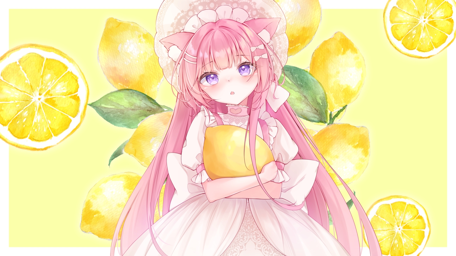 animal_ears, dress, food, fruit, headdress, lolita_fashion, long_hair, nayuuchan