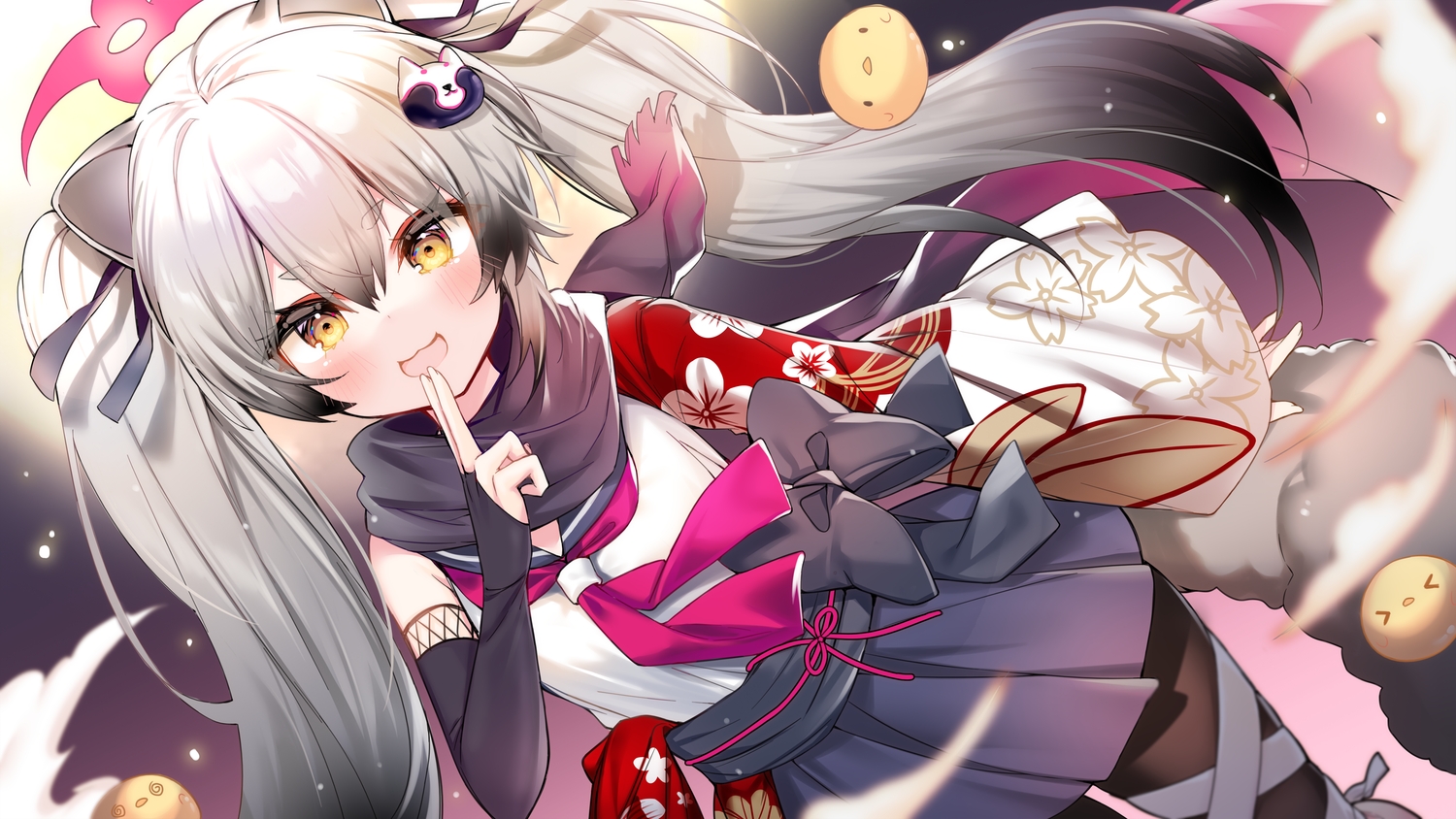 animal, animal_ears, bird, blue_archive, blush, bow, cat_smile, chidori_michiru