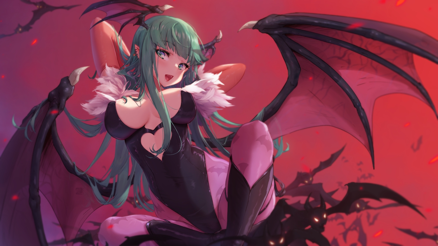 animal, bat, darkstalkers, demon, fang, green_eyes, green_hair, leotard