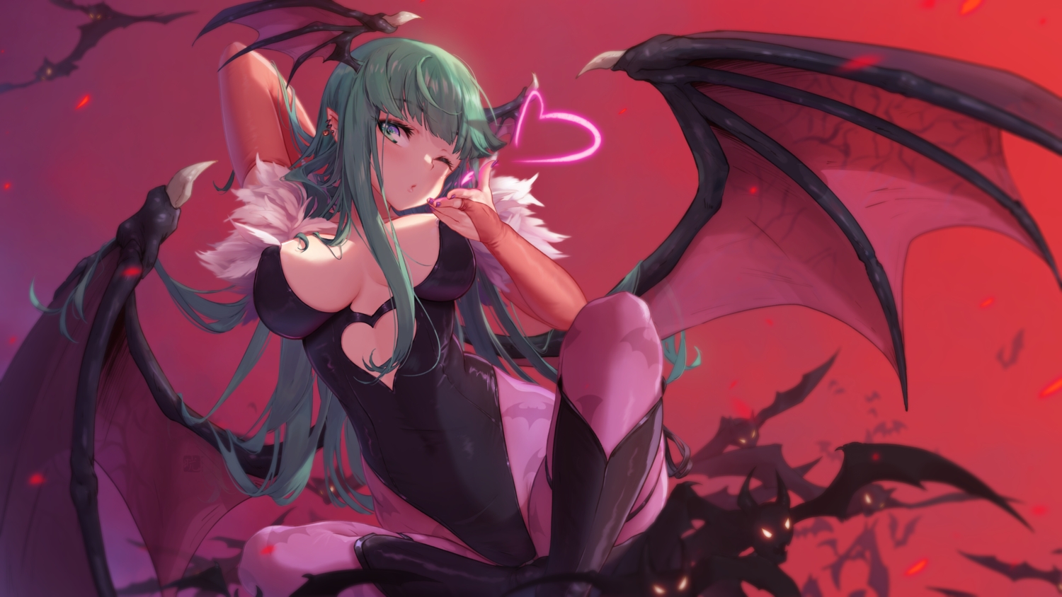 animal, bat, darkstalkers, demon, green_eyes, green_hair, leotard, long_hair