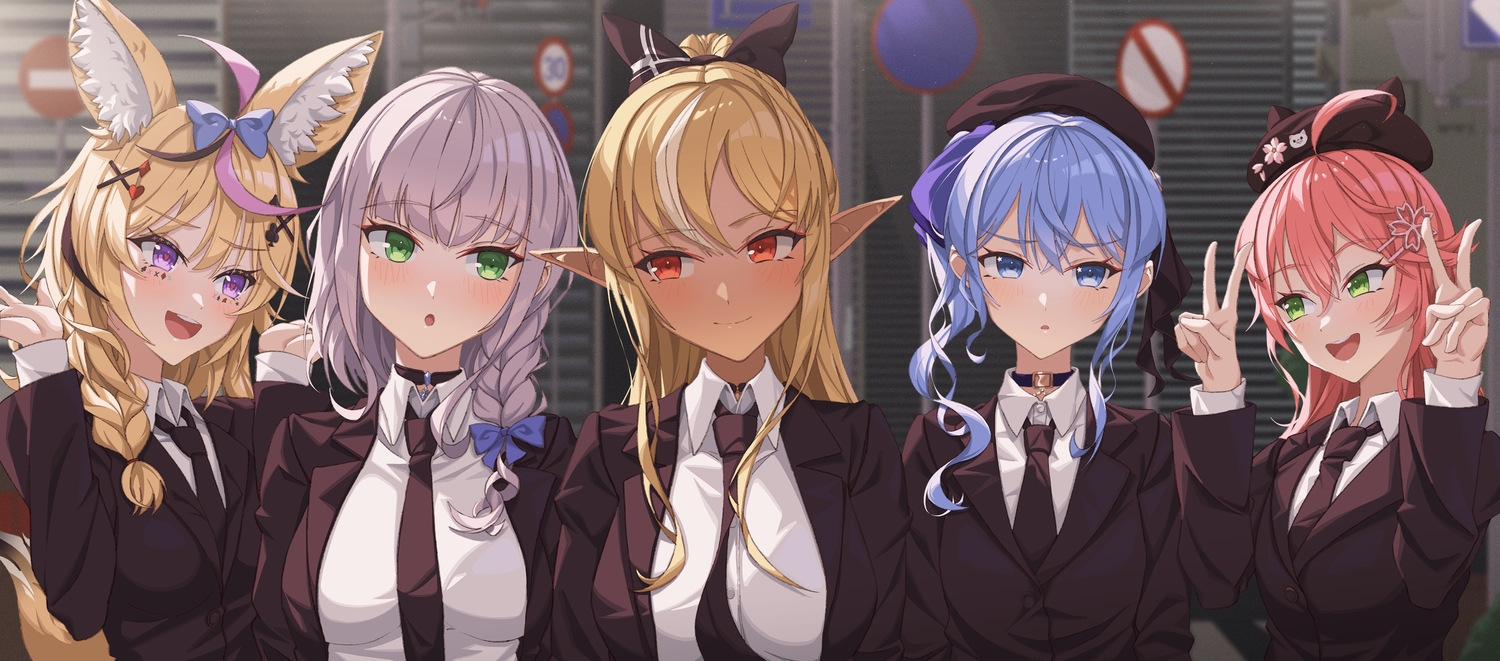 animal_ears, blonde_hair, blue_eyes, blue_hair, blush, braids, choker, dark_skin
