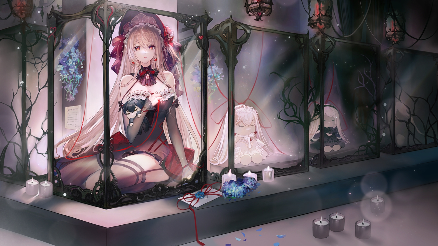 ao_la_xing, brown_hair, doll, dress, flowers, goth-loli, hat, lolita_fashion