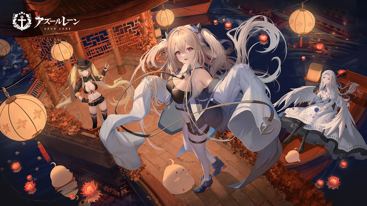 anchorage_(azur_lane), animal, anthropomorphism, azur_lane, bikini_top, bird, blonde_hair, boat