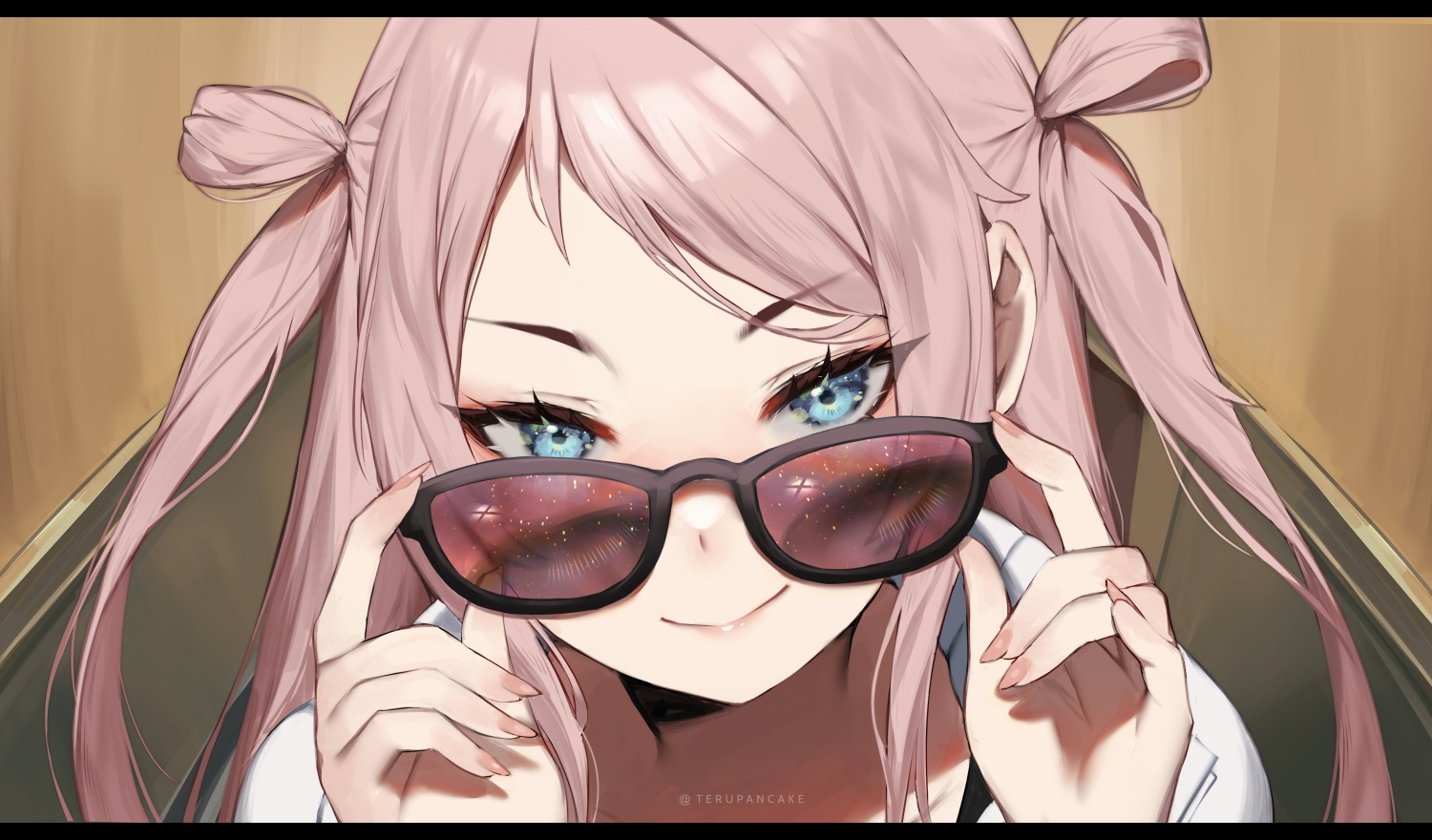blue_eyes, close, love_live!_nijigasaki_high_school_idol_club, love_live!_school_idol_project, pink_hair, sunglasses, terupancake, watermark