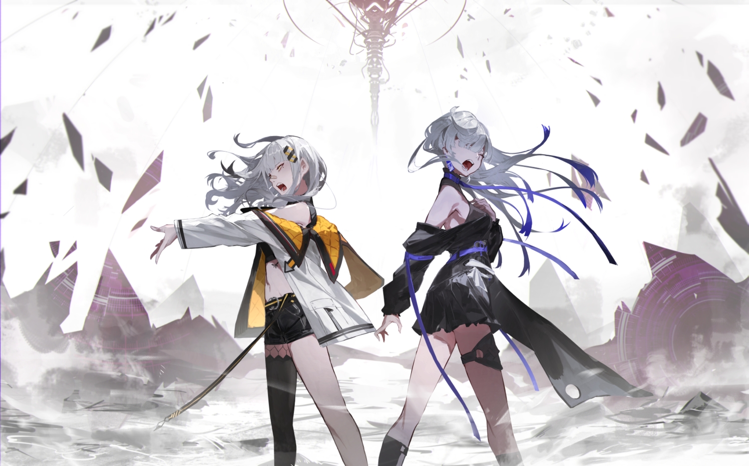 2girls, gray_hair, hachi_(live_union), kuronoiparoma, live_union, vesperbell, yomi_(vesperbell)