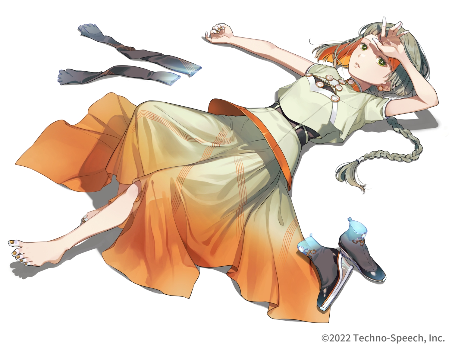 braids, cevio, cherico, chis-a, green_eyes, green_hair, orange_hair