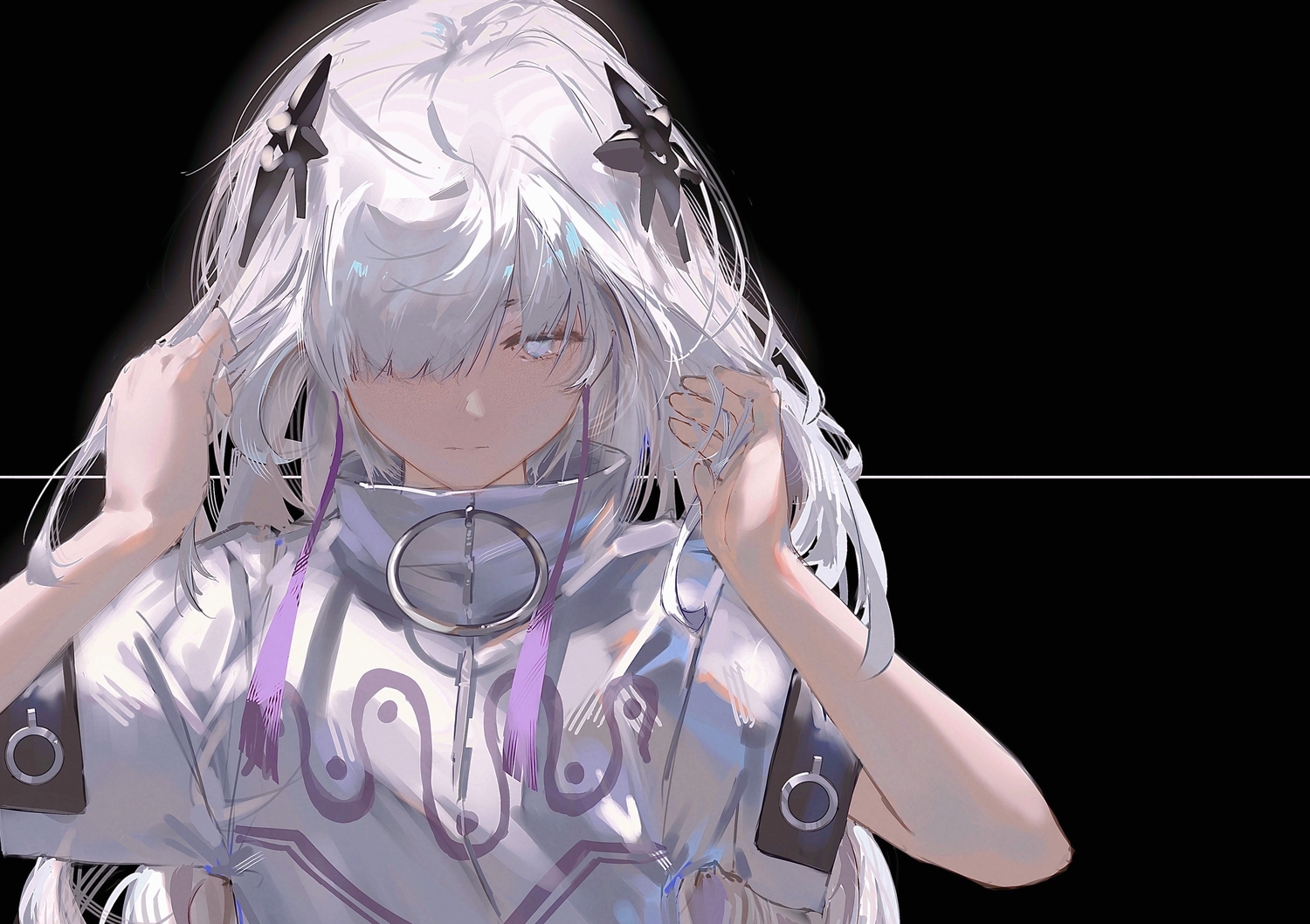 cevio, close, gray_eyes, kamitsubaki_studio, long_hair, sekai_(cevio), suzukasuraimu, white_hair