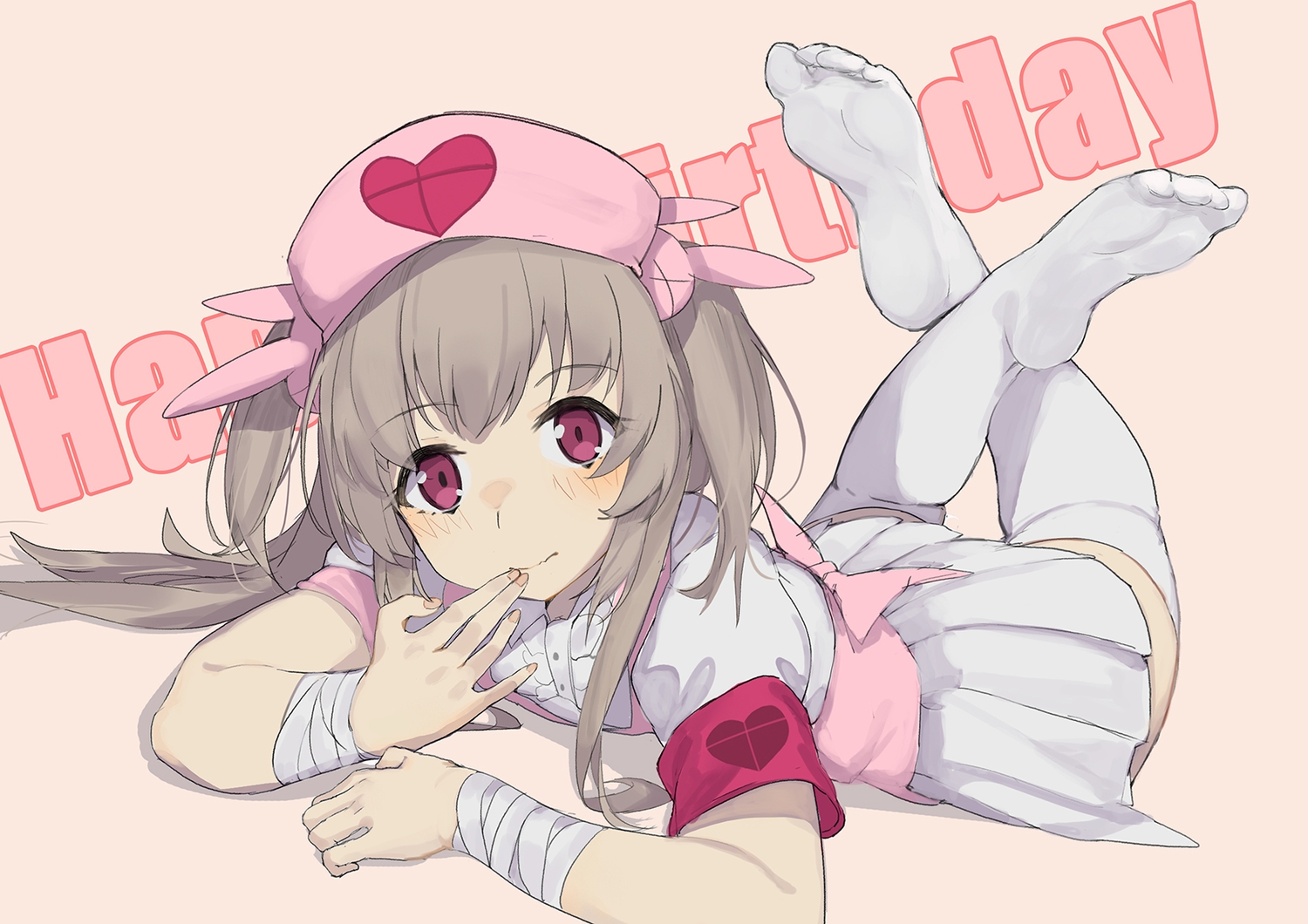 bandage, blush, brown_hair, long_hair, natori_sana, nurse, red_eyes, sana_channel