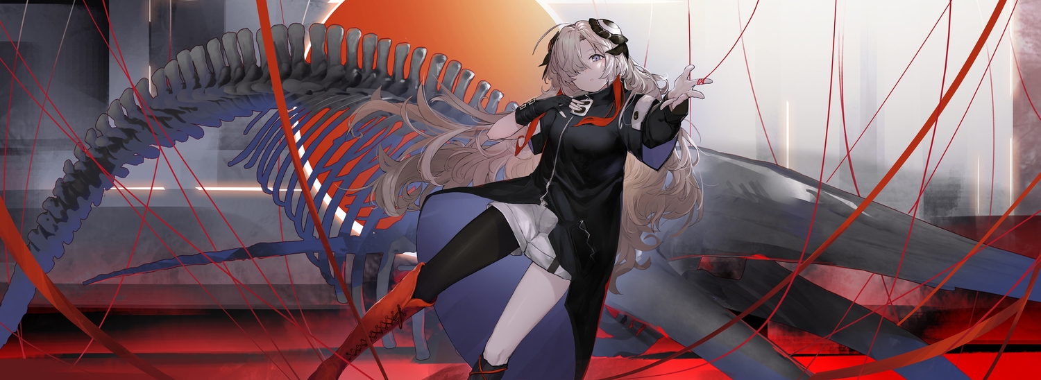 blue_eyes, gray_hair, isekaijoucho, kamitsubaki_studio, long_hair, ribbons, shiyashiki, shorts