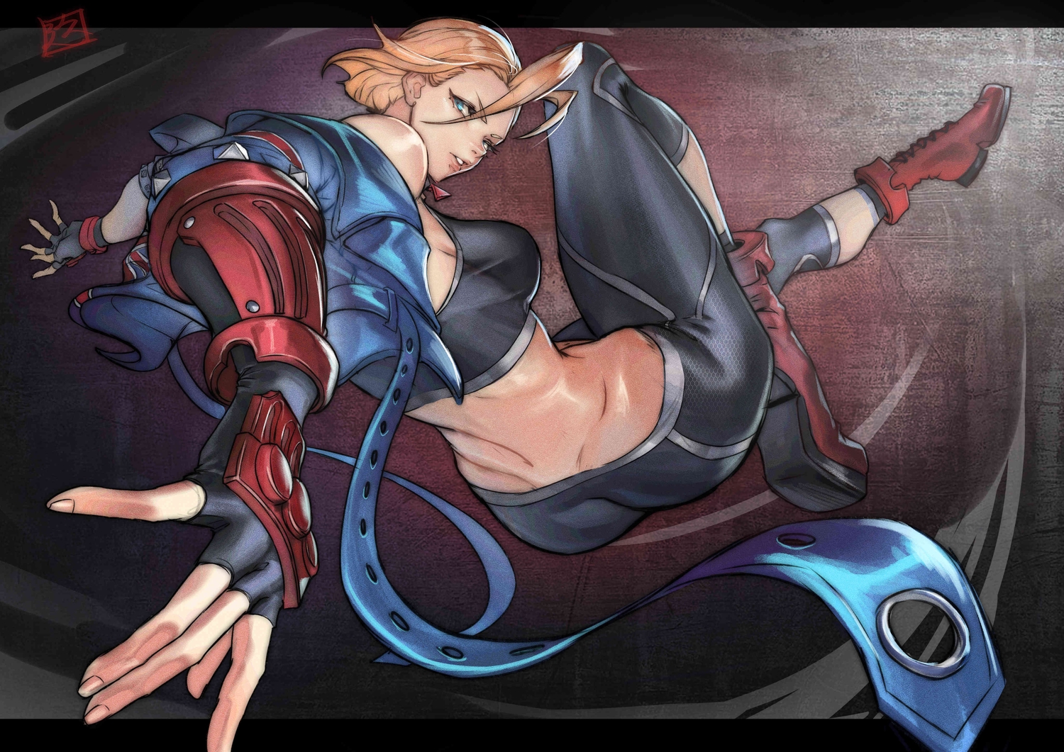 aqua_eyes, armor, ass, blonde_hair, boots, bra, cammy_white, elbow_gloves