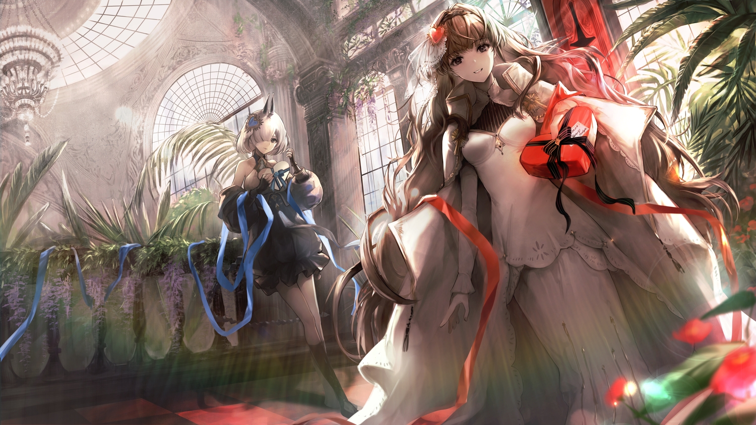 2girls, alchemy_stars, bethel_(alchemy_stars), dress, hedy_(alchemy_stars), hirose_(10011), valentine