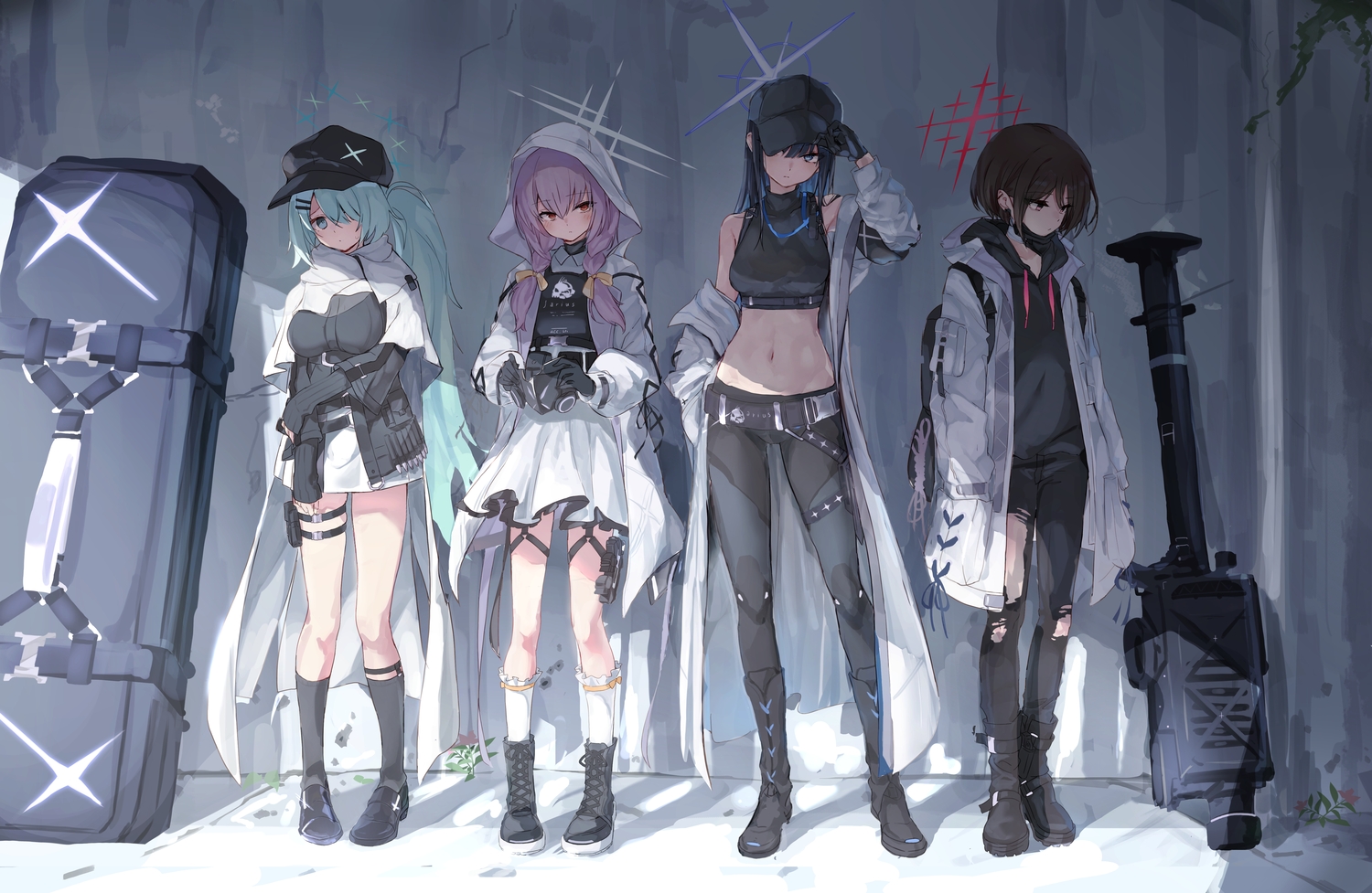 aqua_eyes, aqua_hair, armor, bandage, black_hair, blue_archive, blue_eyes, blush