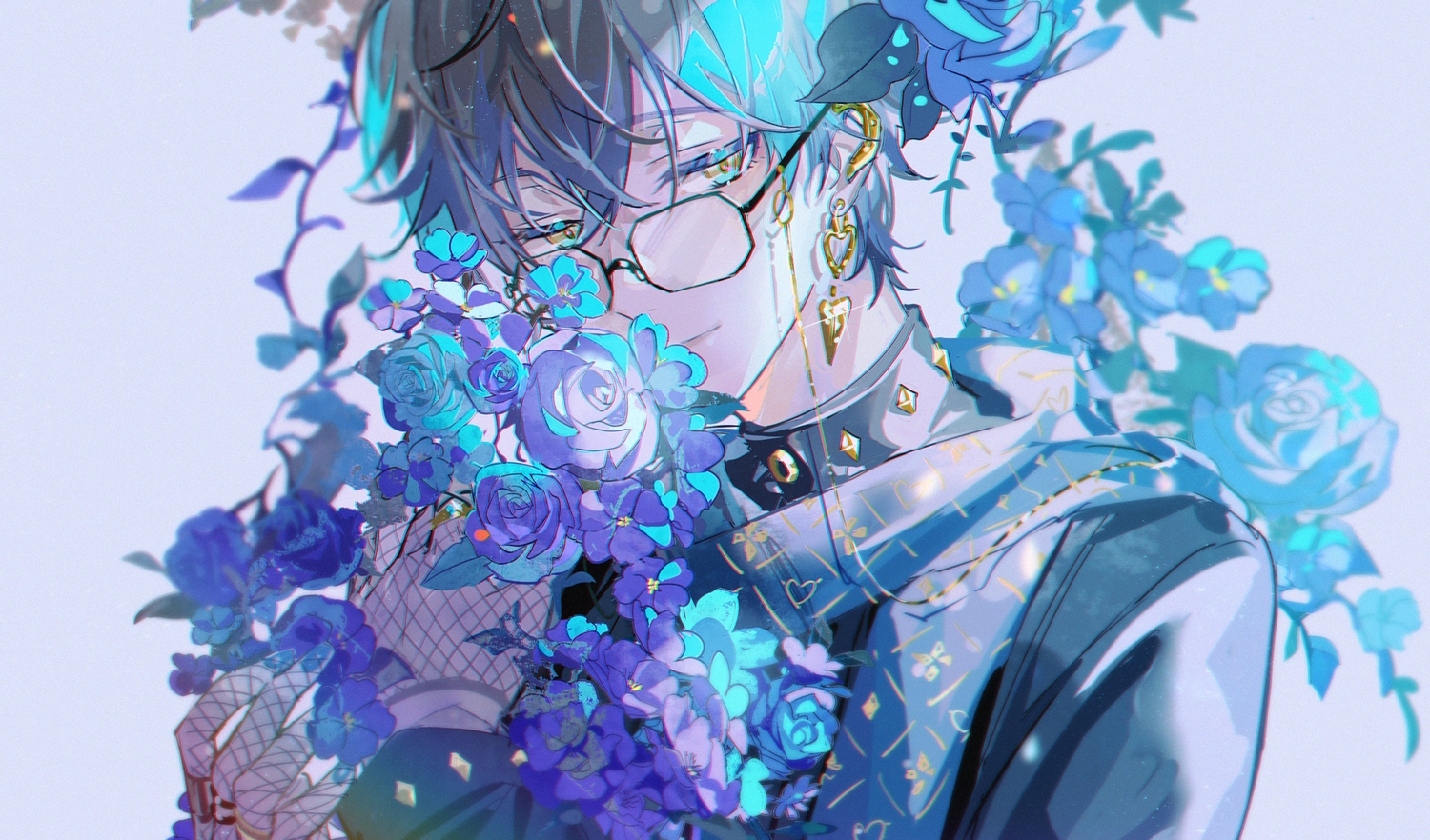 all_male, close, flowers, glasses, hitokoto, ike_eveland, male, nijisanji, rose