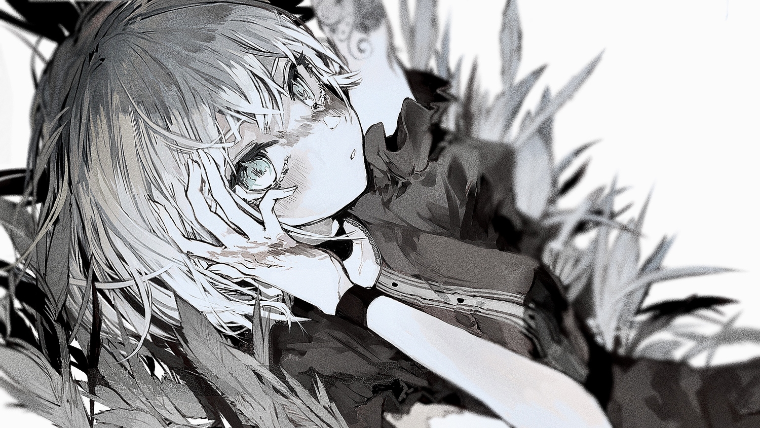 monochrome, original, tekito_midori, white_hair
