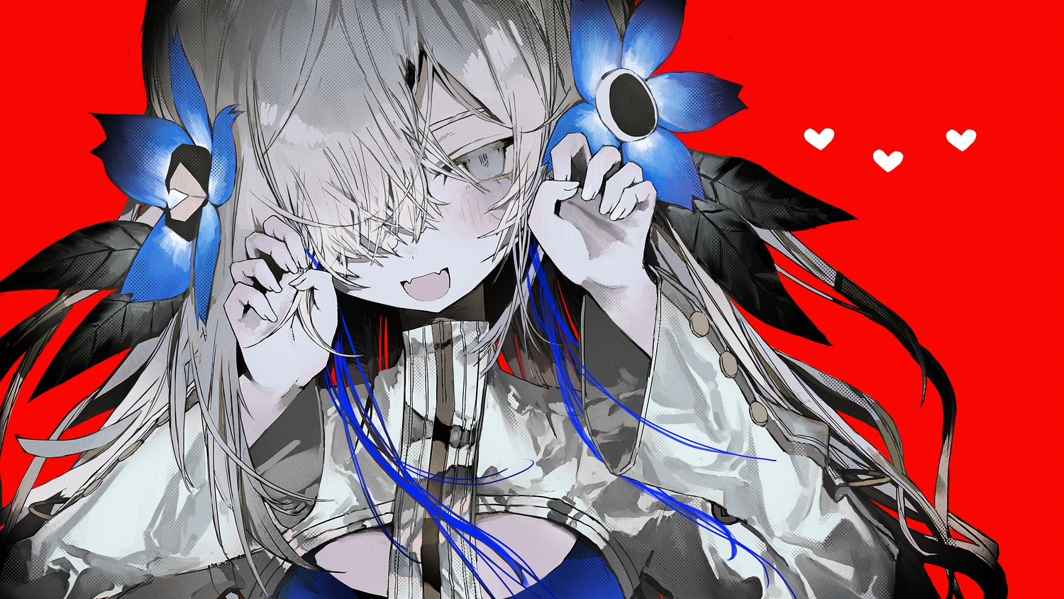 close, fang, isekaijoucho, kamitsubaki_studio, polychromatic, red, tekito_midori