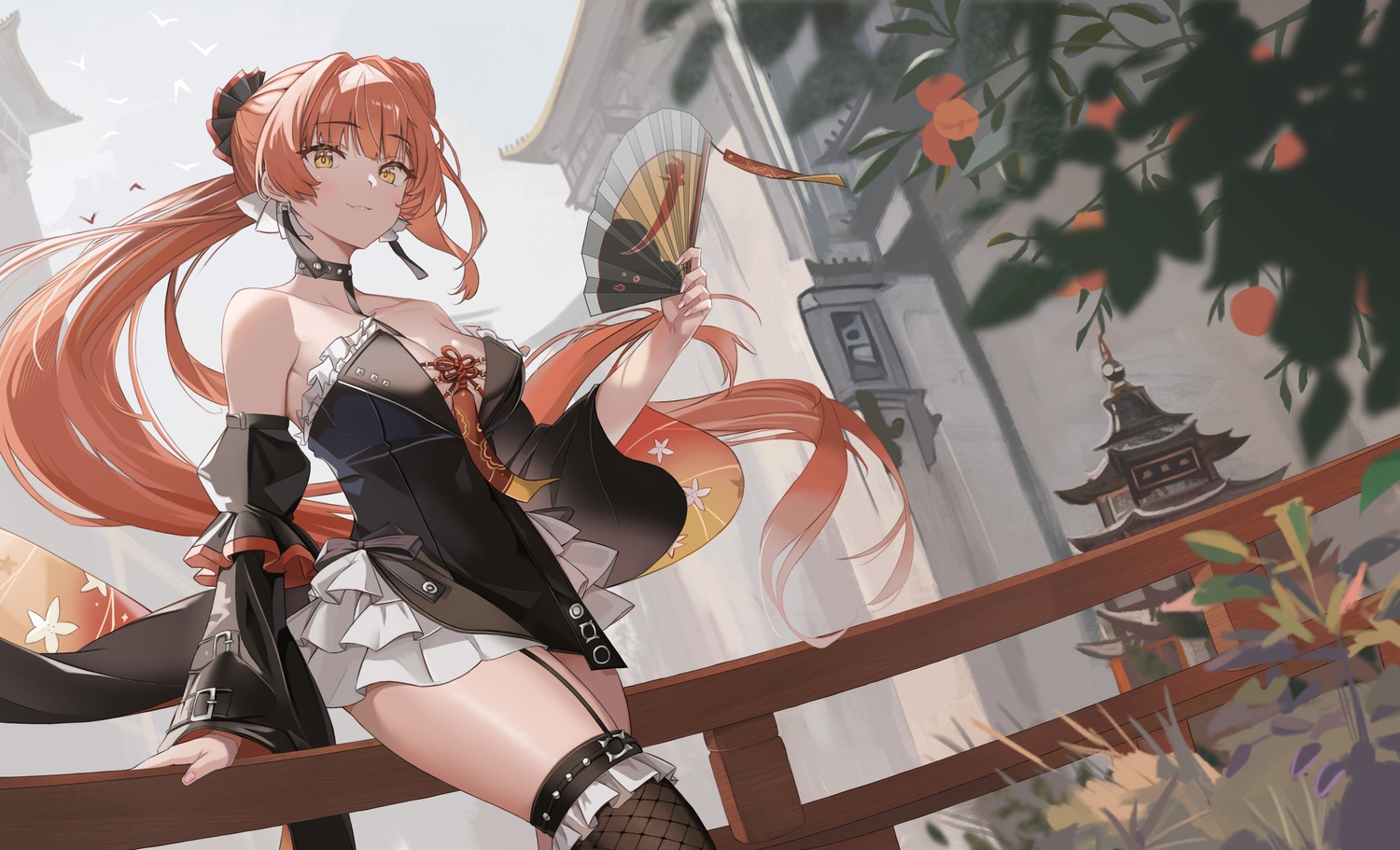 auguste, bellona_moune, breasts, cleavage, dress, epic7, fan, fang