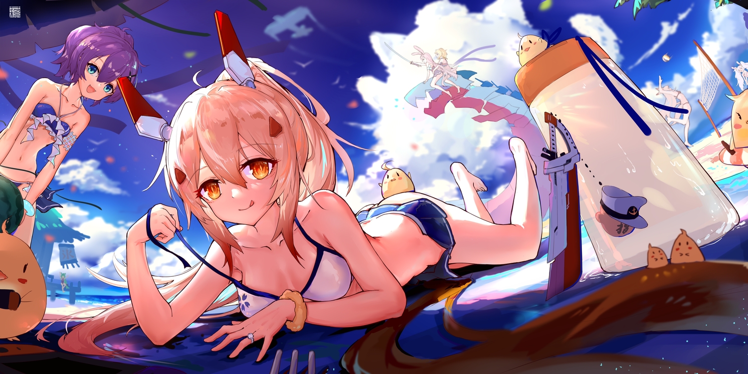 akashi_(azur_lane), anthropomorphism, ayanami_(azur_lane), azur_lane, bikini, cat_smile, group, javelin_(azur_lane)