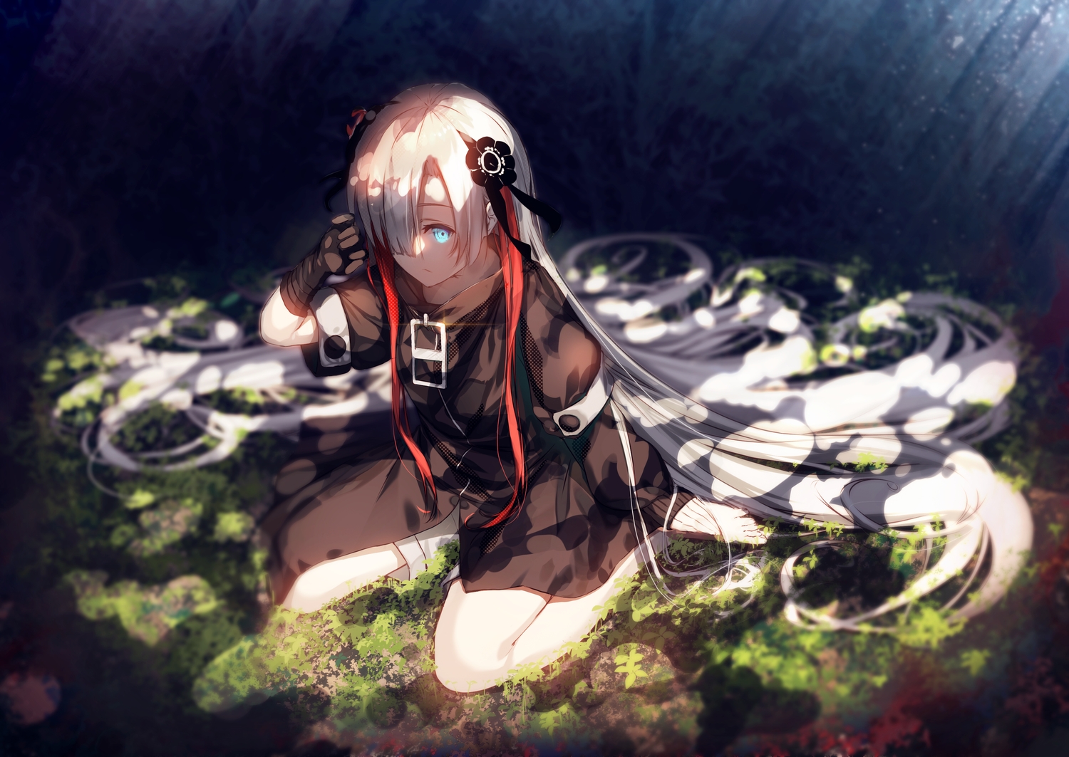 amakura_rii, aqua_eyes, gloves, isekaijoucho, kamitsubaki_studio, long_hair, shade, white_hair