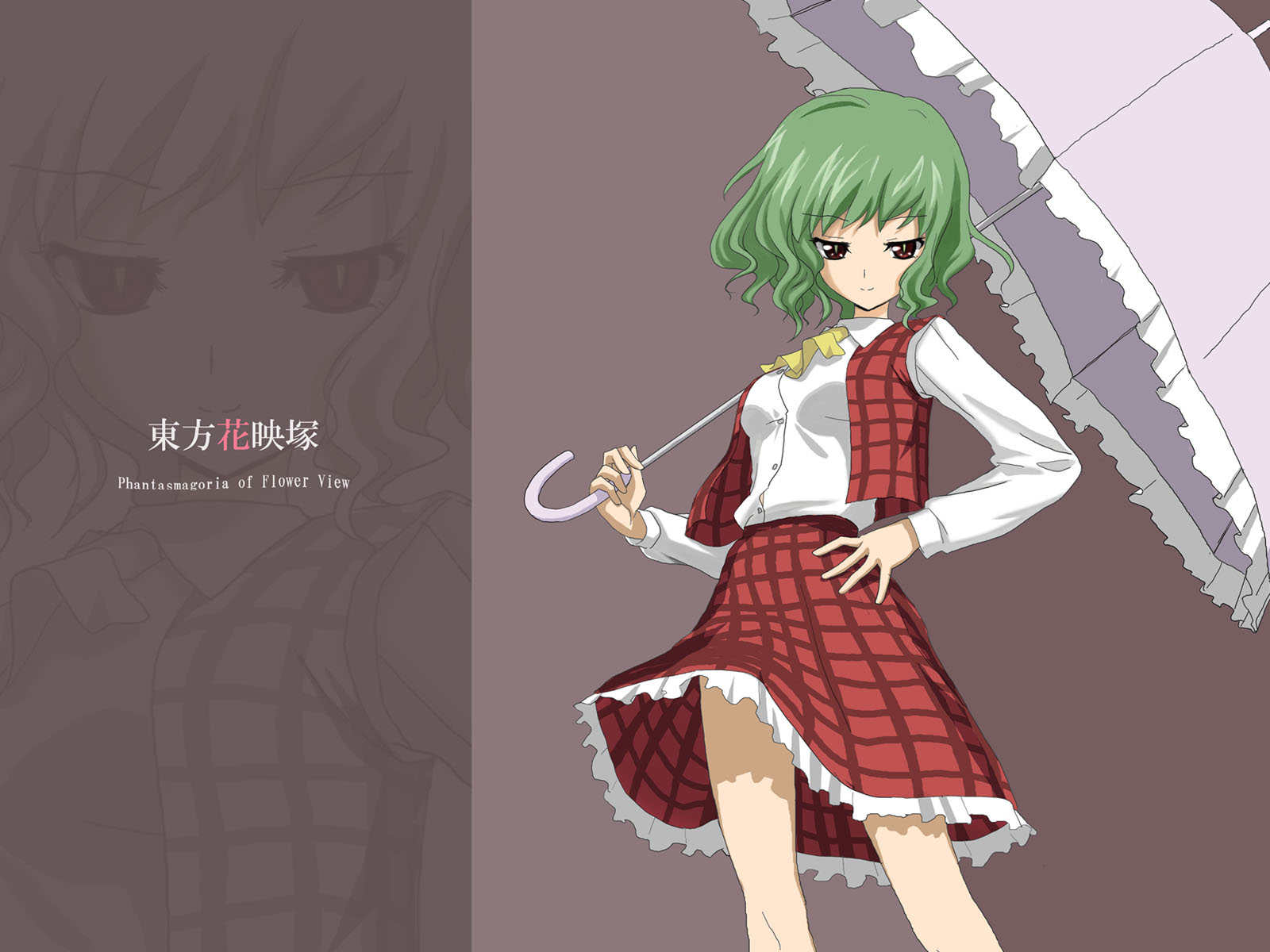 green_hair, kazami_yuuka, kimitoshiin, red_eyes, short_hair, skirt, touhou, umbrella