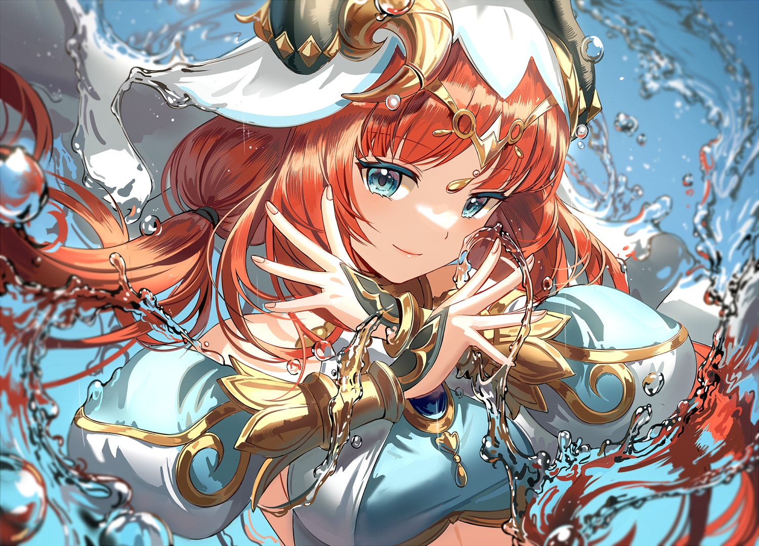 aqua_eyes, close, genshin_impact, headdress, horns, long_hair, magic, nilou_(genshin_impact)