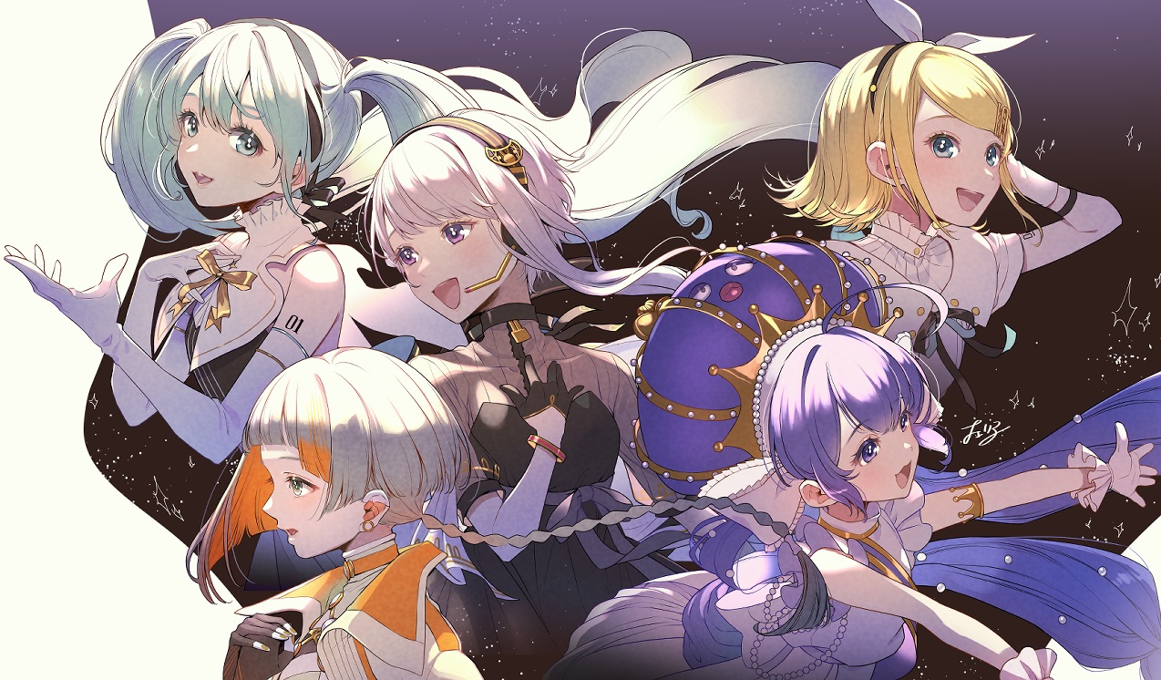 cevio, cherico, chis-a, elbow_gloves, gloves, hatsune_miku, headphones, kagamine_rin, otomachi_una, vocaloid, voiceroid, yuzuki_yukari