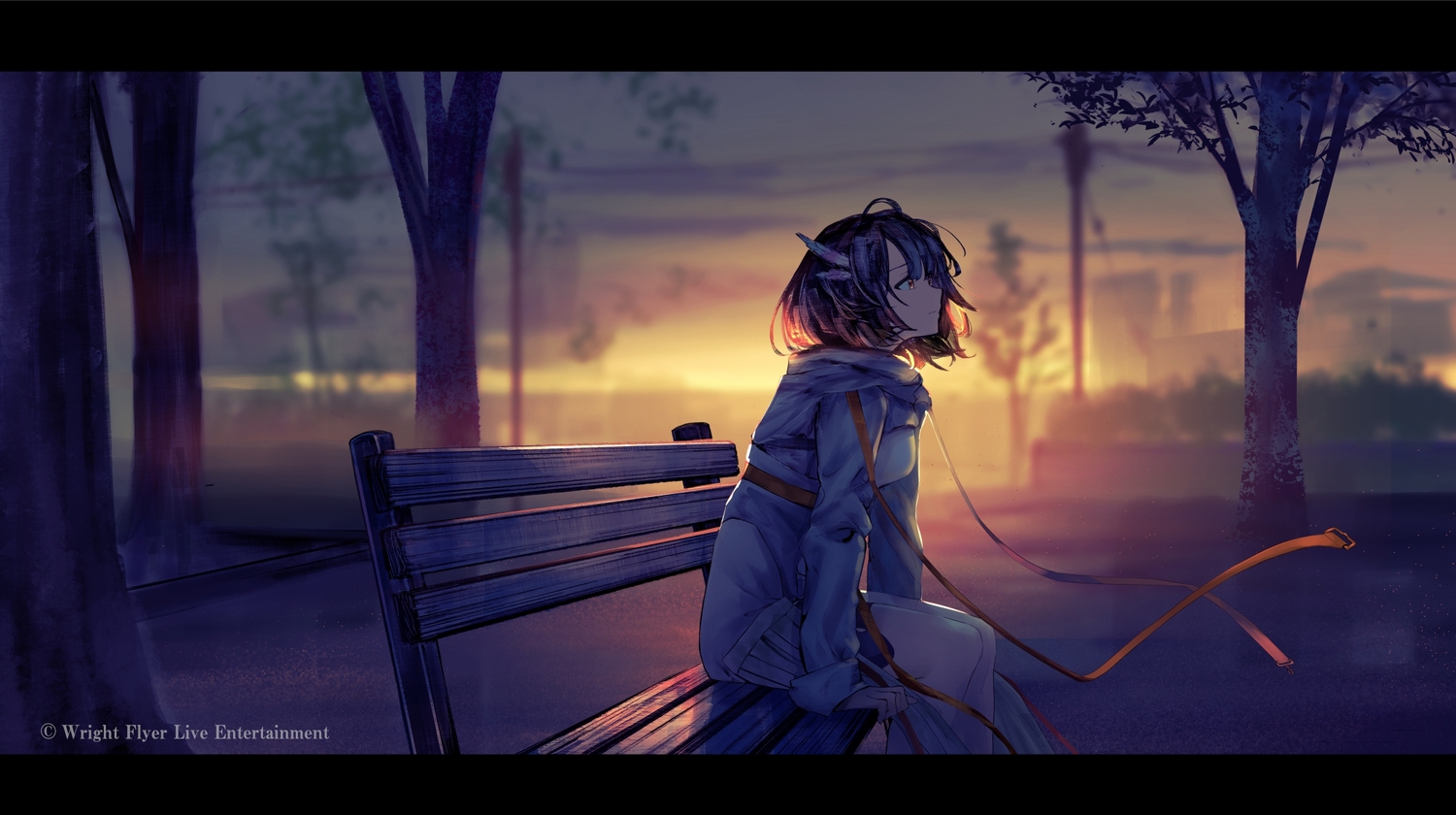brown_eyes, brown_hair, goroku, kasuka_(vesperbell), short_hair, sunset, tree, vesperbell