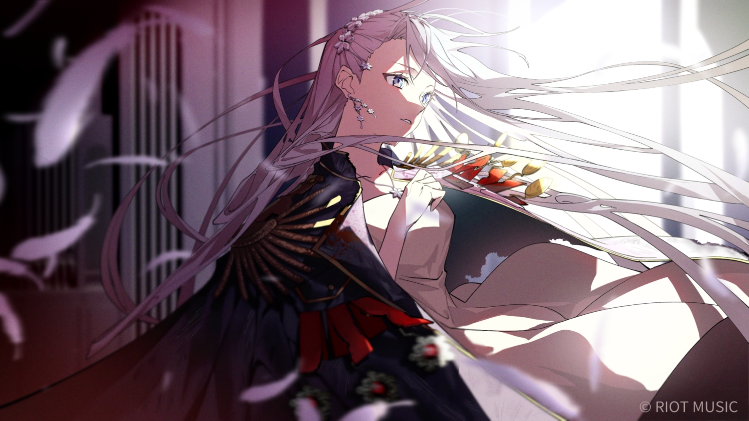 cape, feathers, nagihara_suzuna, riot_music, sa_jitsu, uniform
