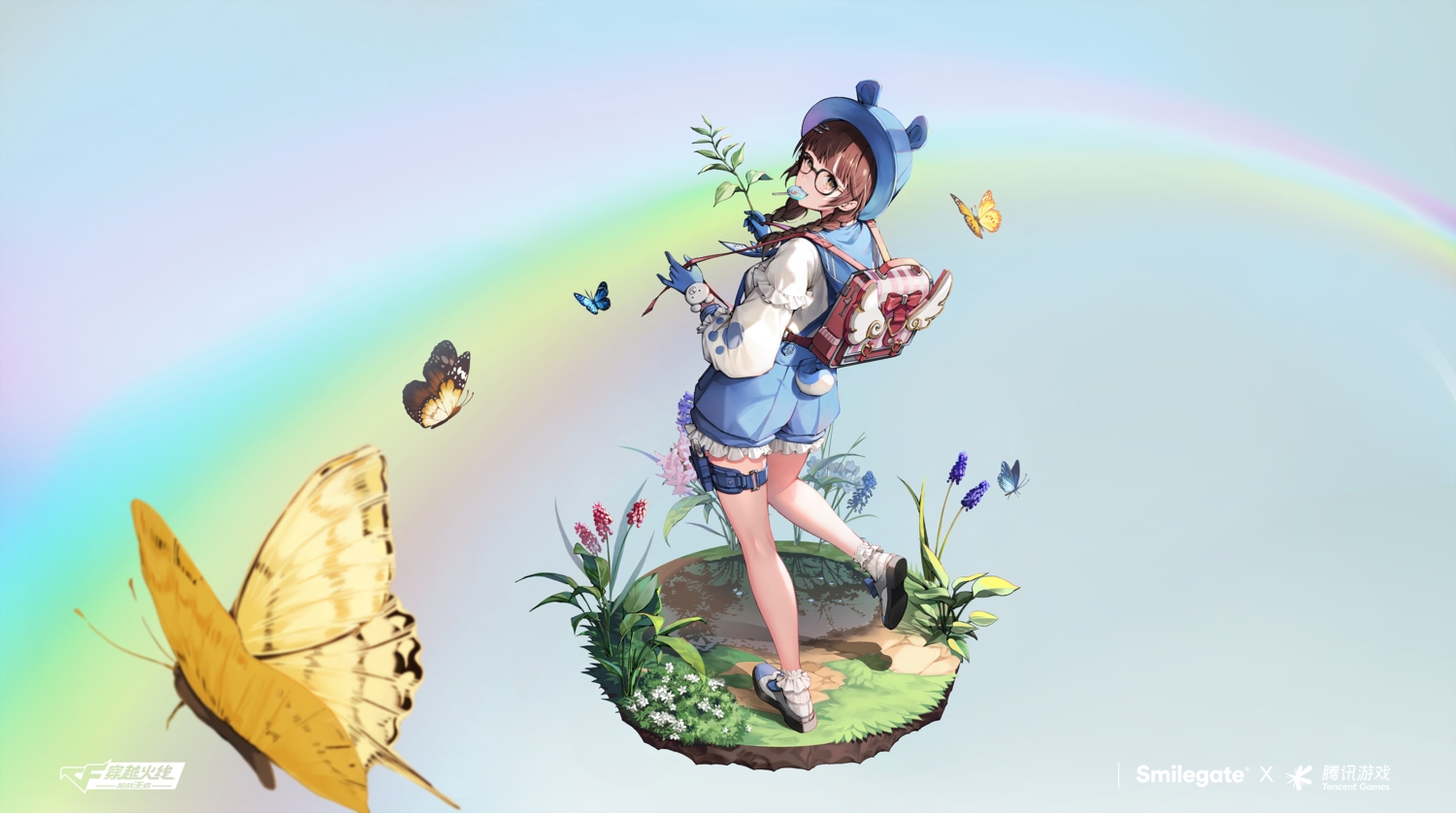 braids, butterfly, crossfire, flowers, garter, gloves, logo, long_hair