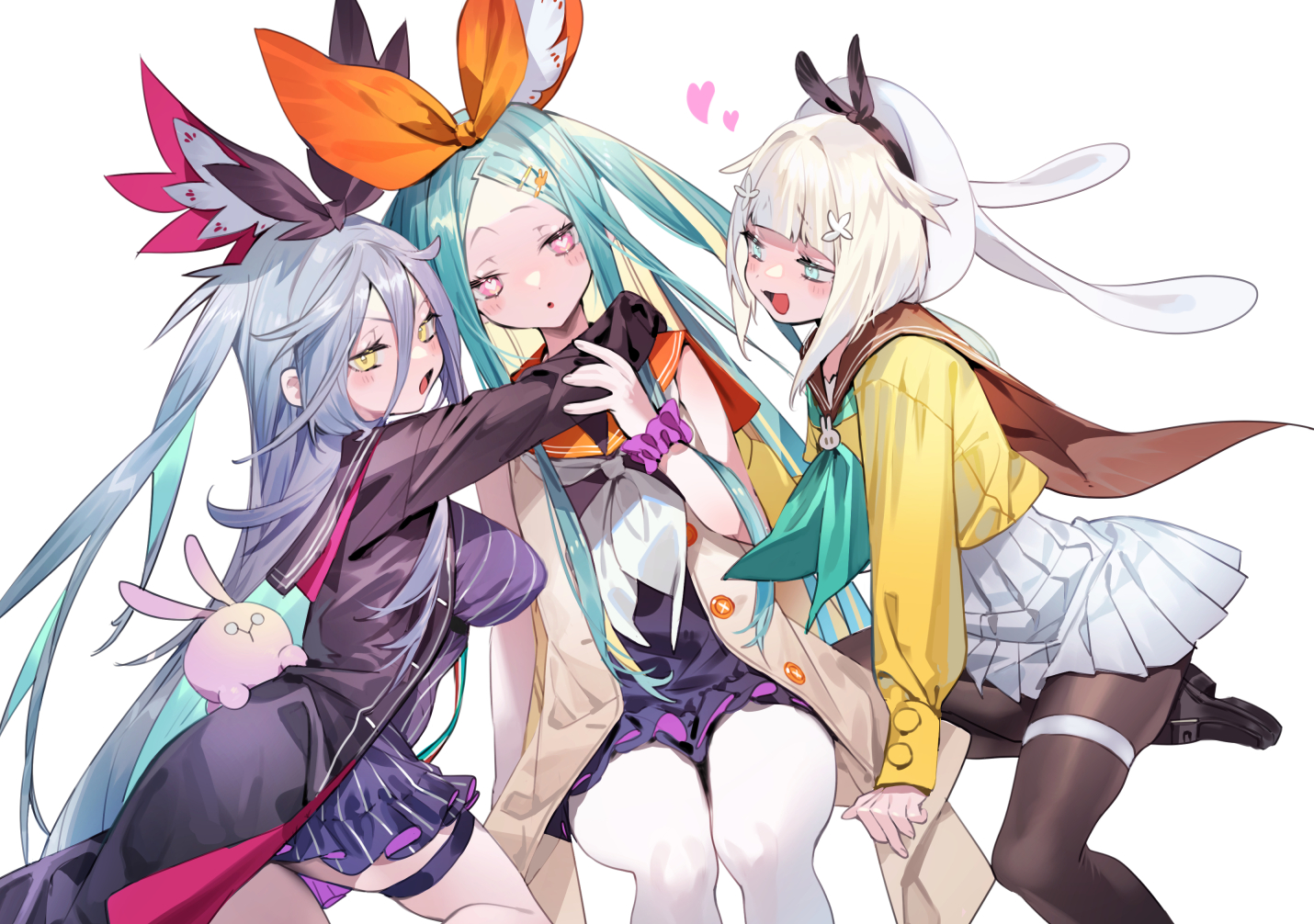 animal_ears, aqua_eyes, aqua_hair, blush, bukurote, bunny, bunny_ears, dress