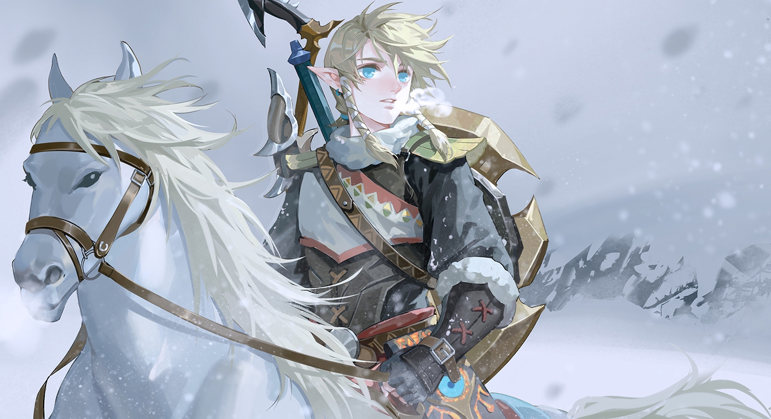 all_male, animal, aqua_eyes, armor, blonde_hair, gloves, horse, link_(zelda)