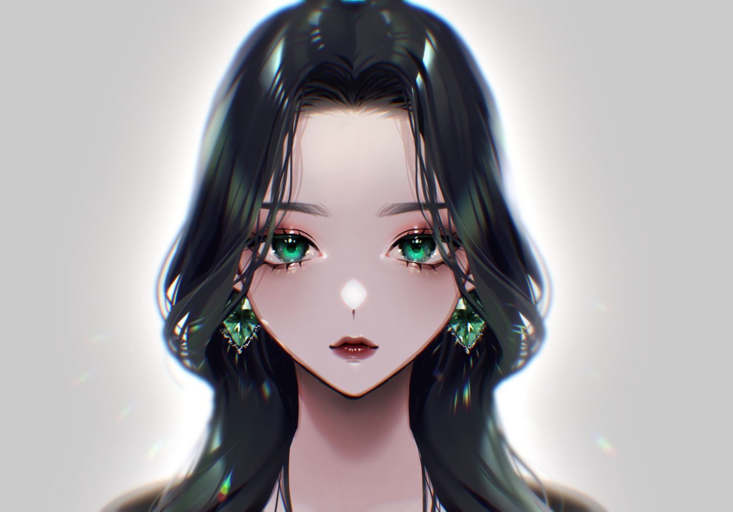 bitaro, black_hair, close, green_eyes, long_hair, original