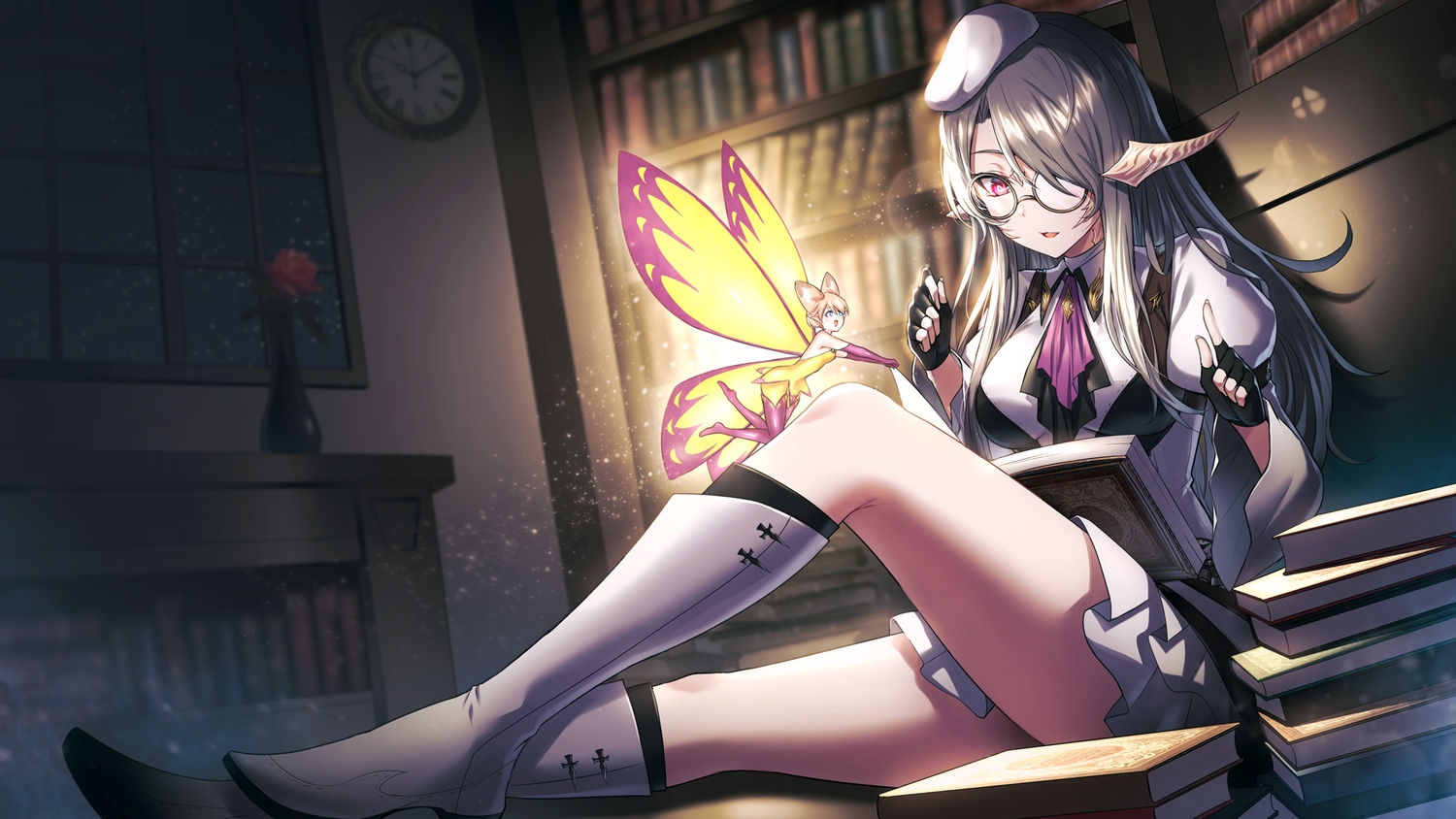 au_ra, book, fairy, final_fantasy, final_fantasy_xiv, glasses, gloves, gray_hair