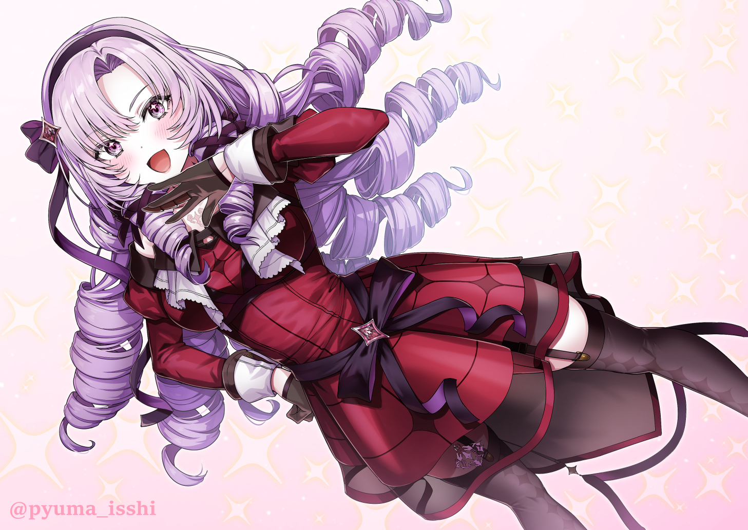 blush, bow, dress, garter_belt, gloves, gradient, headband, hyakumantenbara_salome