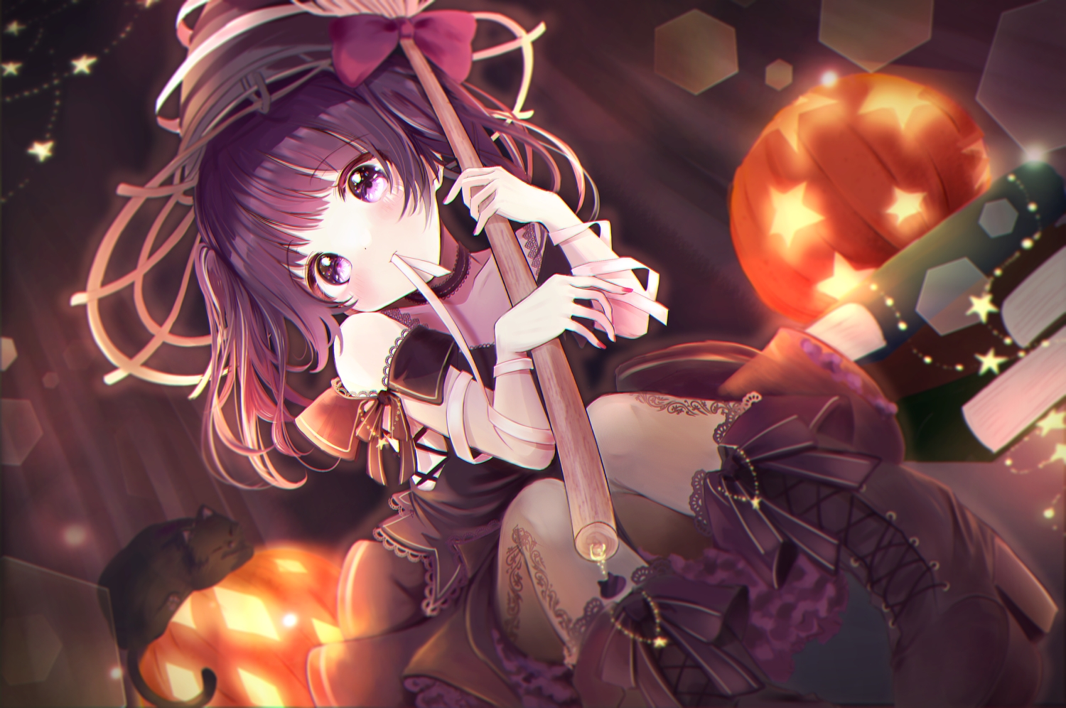 book, boots, halloween, hat, irono1910, long_hair, original, pumpkin