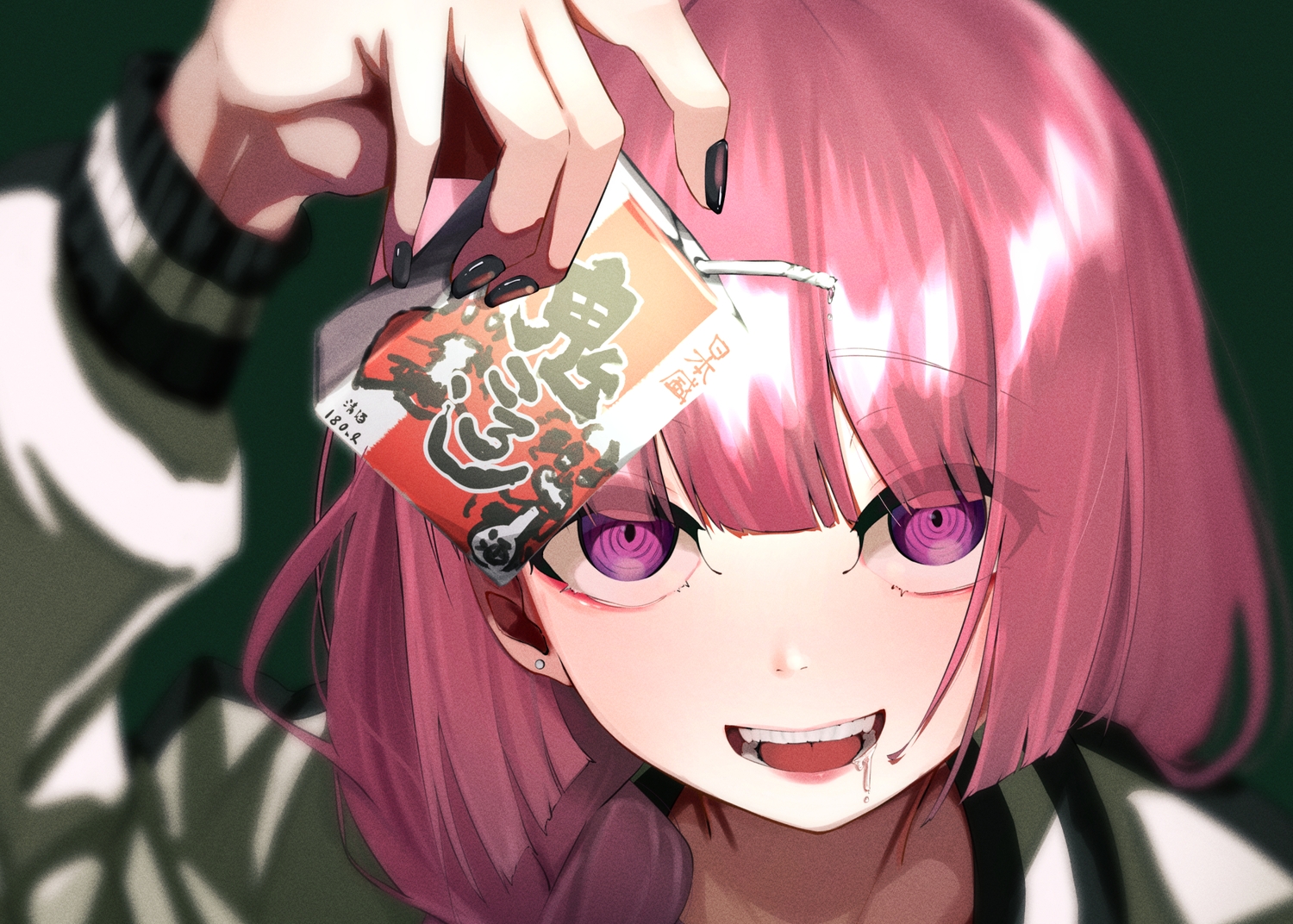 bocchi_the_rock!, close, drink, hiroi_kikuri, kasoku_souchi, pink_hair, purple_eyes, short_hair