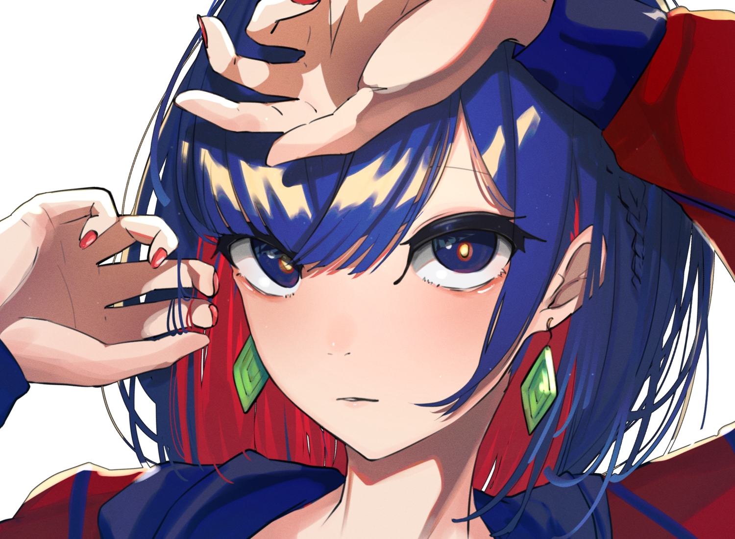 blue_eyes, blue_hair, close, kamitsubaki_studio, kasoku_souchi, red_hair, rim_(kamitsubaki_studio)