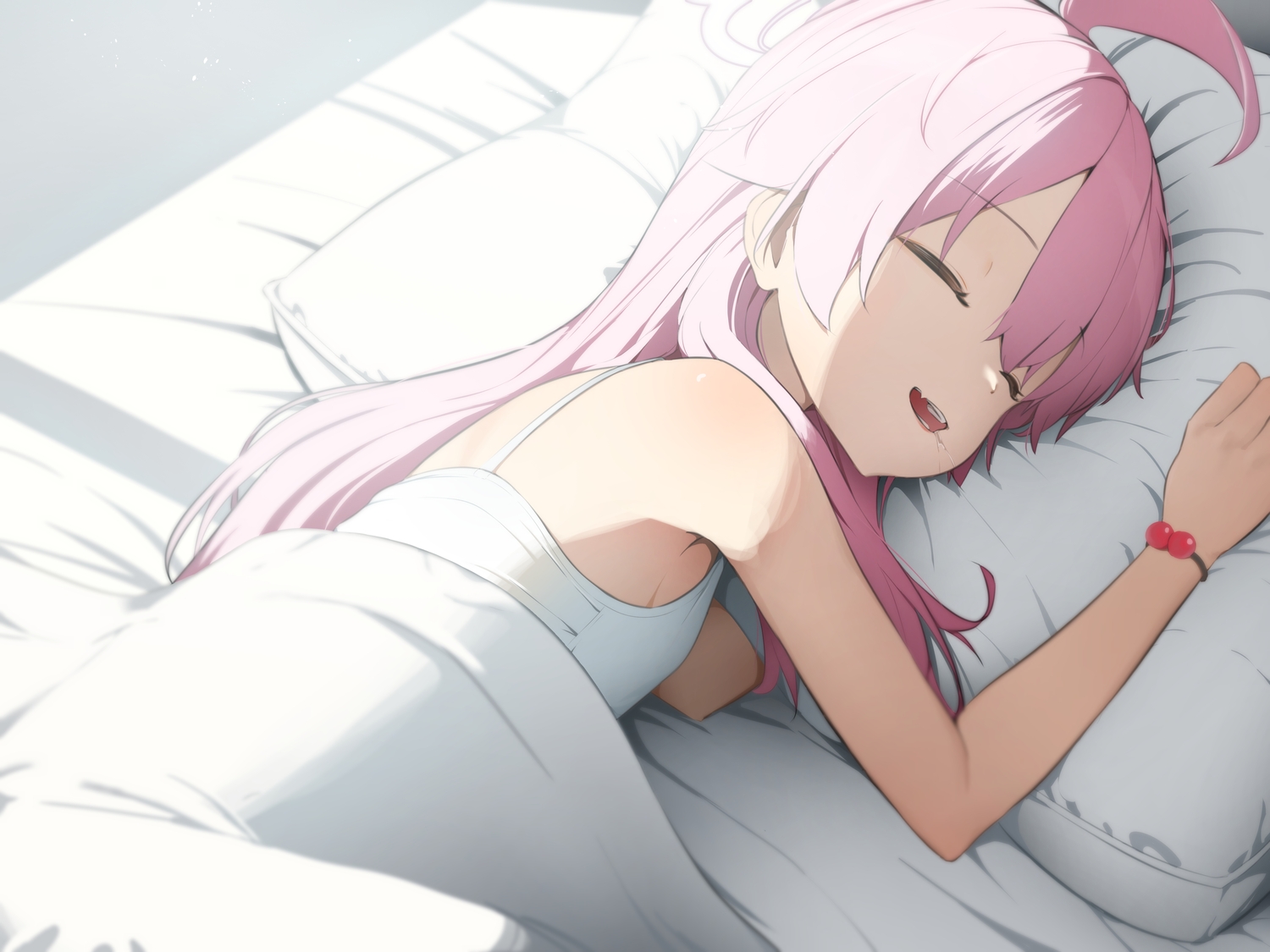 bananafish1111, bed, blue_archive, close, fang, loli, long_hair, pink_hair