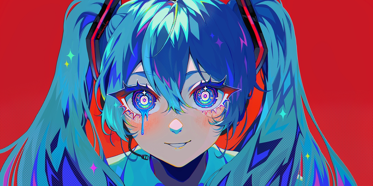aqua_eyes, aqua_hair, blush, close, hatsune_miku, headphones, long_hair, microphone