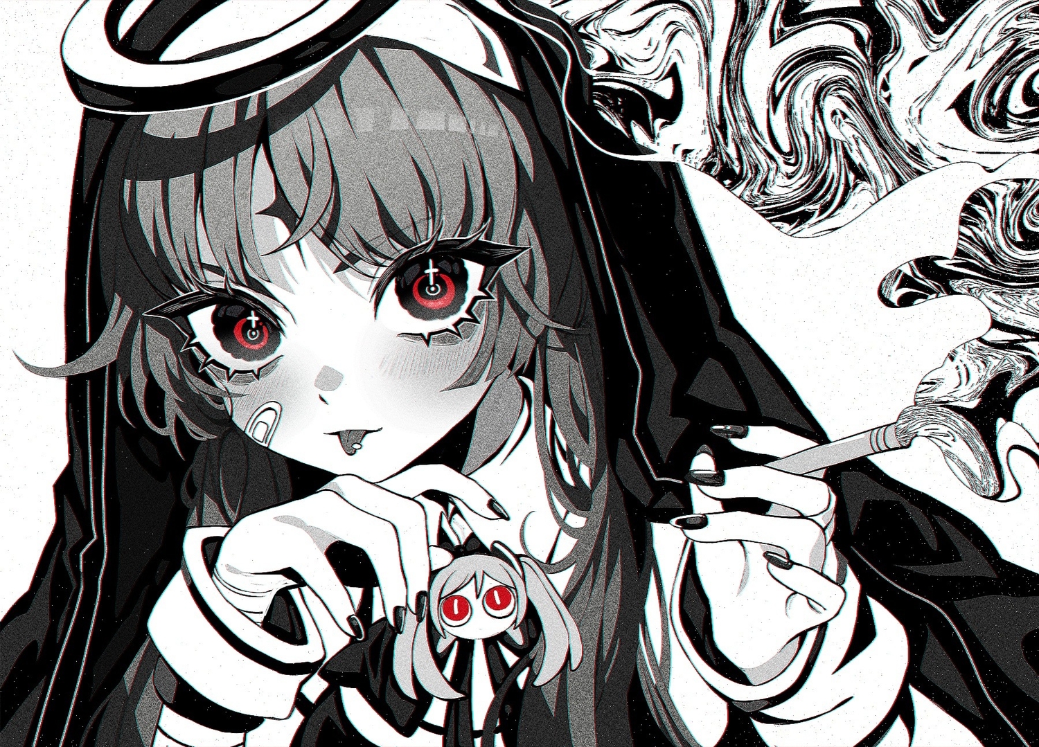 blush, cigarette, close, cross, halo, hatsune_miku, long_hair, nun