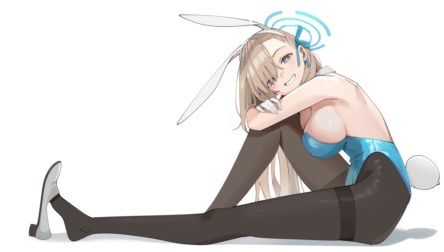 animal_ears, aqua_eyes, blue_archive, brown_hair, bunny_ears, bunnygirl, headband, ichinose_asuna