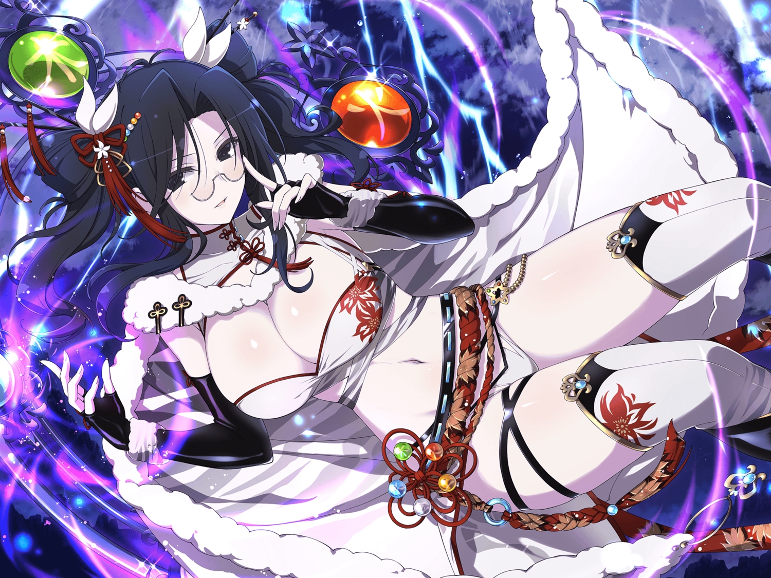 black_eyes, black_hair, cape, elbow_gloves, fubuki_(senran_kagura), glasses, gloves, long_hair