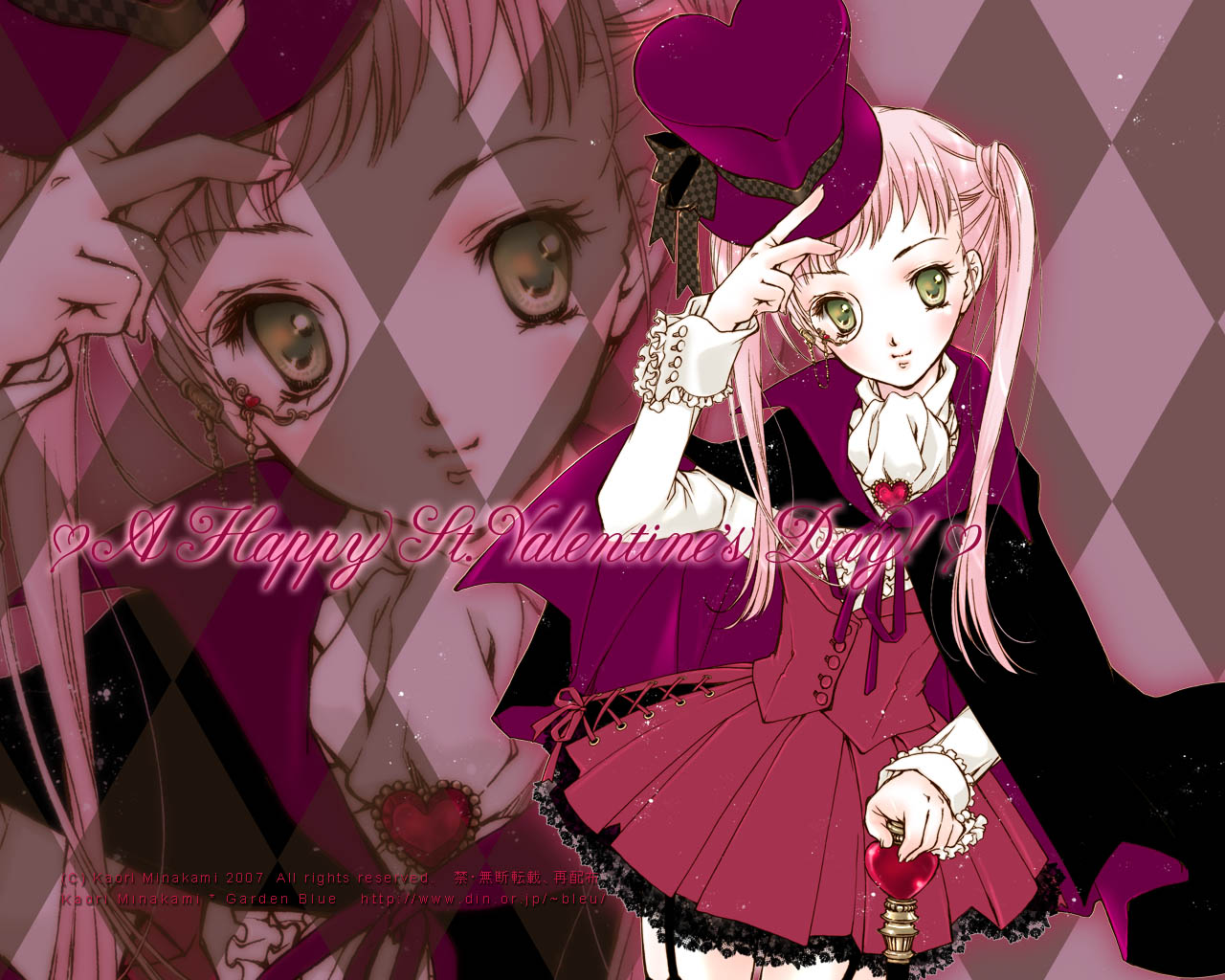dress, green_eyes, hat, heart, lolita_fashion, long_hair, minakami_kaori, original