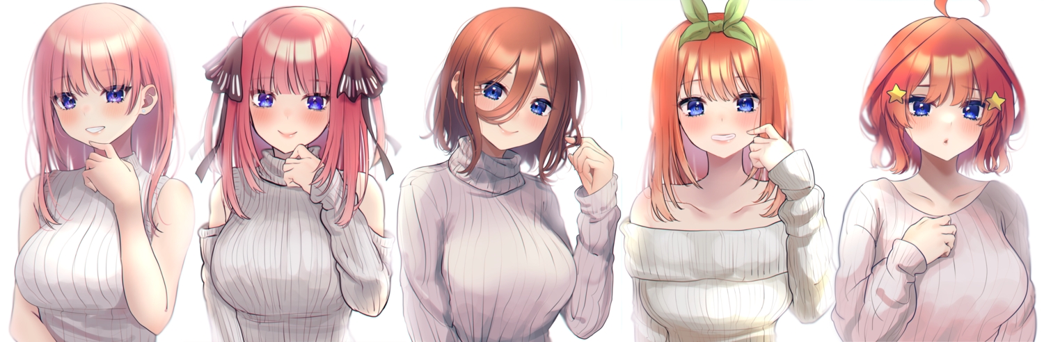 blue_eyes, blush, brown_hair, go-toubun_no_hanayome, group, headband, kurosaki_coco, long_hair