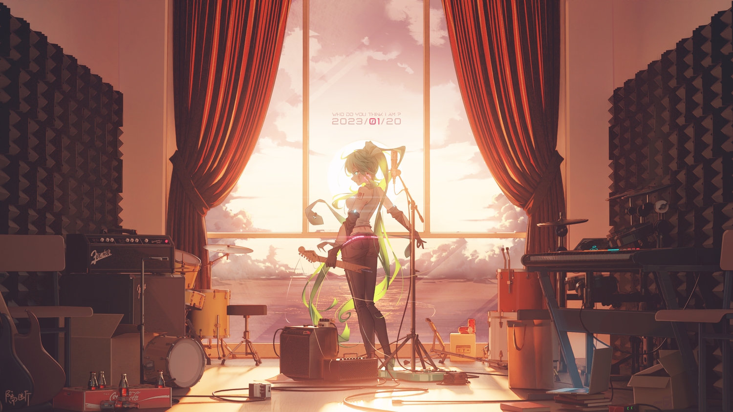 3d, aqua_eyes, ass, clouds, coca_cola, elbow_gloves, geduan, gloves