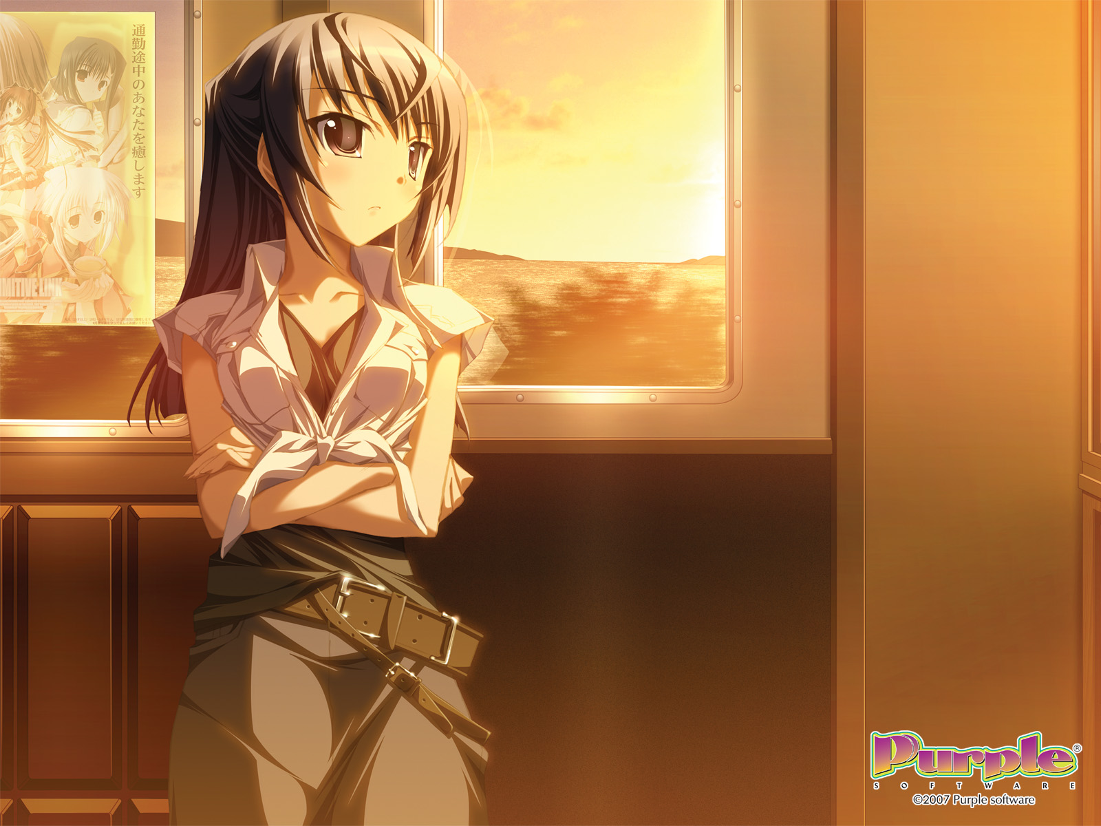ashita_no_kimi_to_au_tame_ni, blush, izumi_saya, kurashima_tomoyasu, long_hair, purple_software, sunset