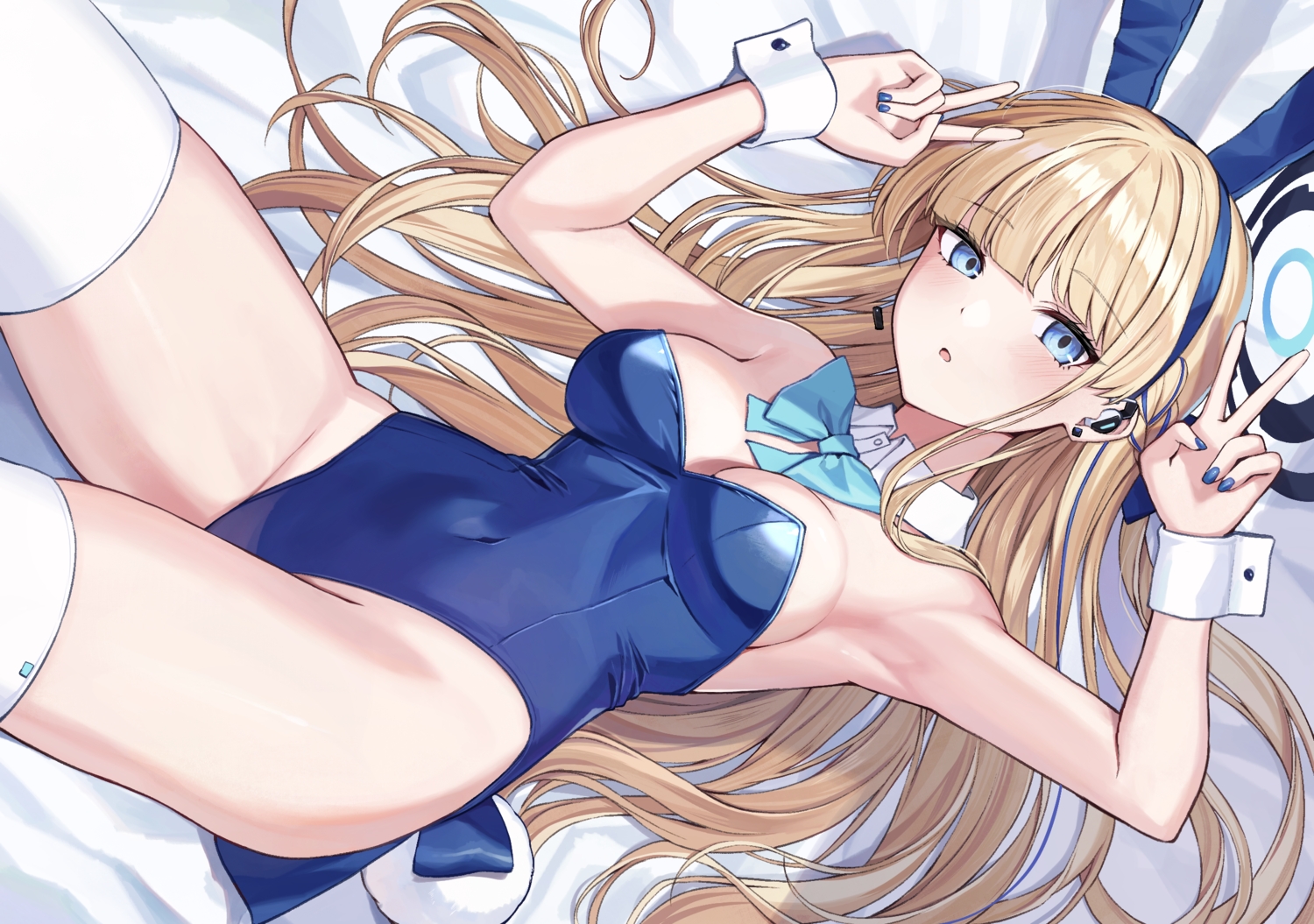 animal_ears, asuma_toki, bed, blonde_hair, blue_archive, blue_eyes, bow, bunny_ears
