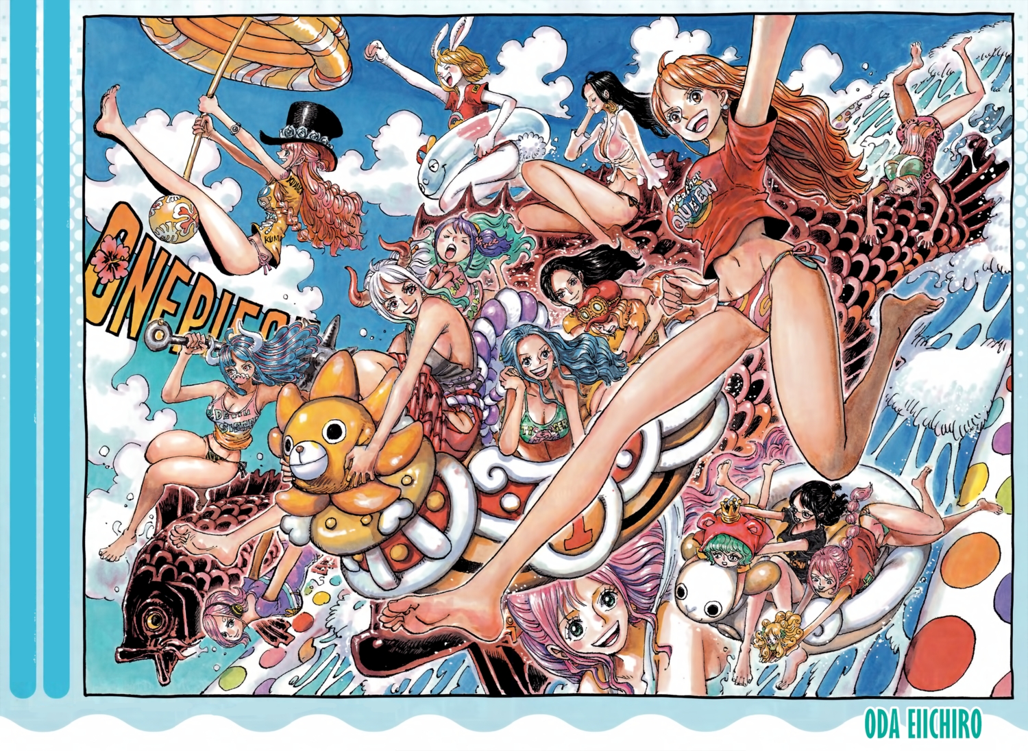 animal, barefoot, bikini, boa_hancock, breasts, carrot_(one_piece), cleavage, clouds