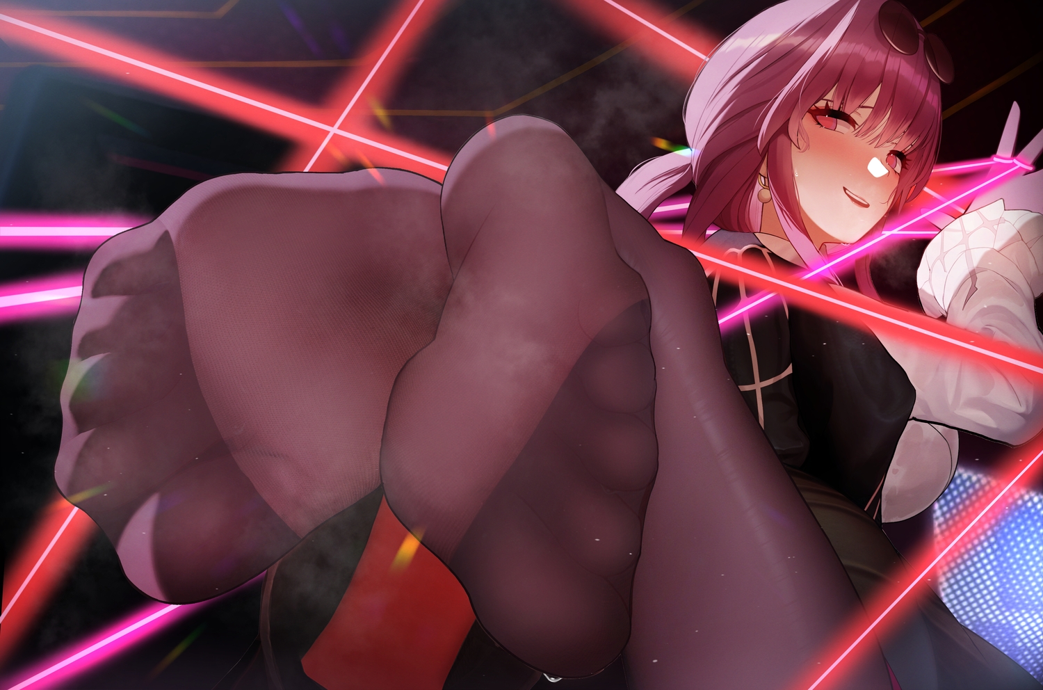 blush, close, honkai_(series), honkai:_star_rail, kafka_(honkai:_star_rail), pantyhose, purple_eyes, purple_hair