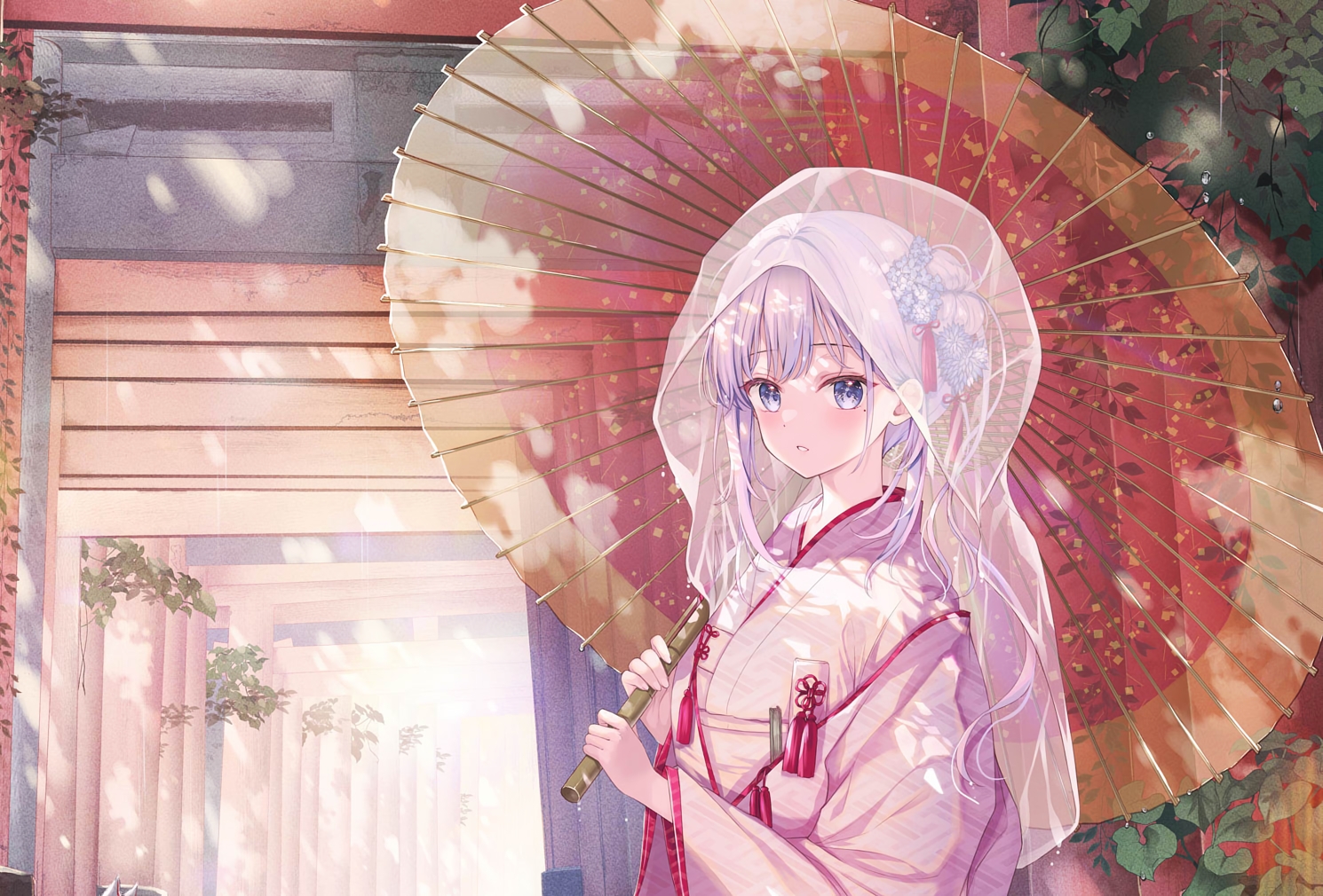 close, gray_hair, headdress, hiiragi_asuka, japanese_clothes, kimono, long_hair, original