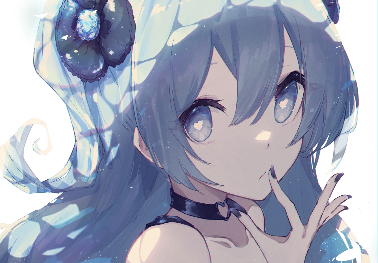 aqua_hair, blue_eyes, choker, close, long_hair, original, polychromatic, reizouko